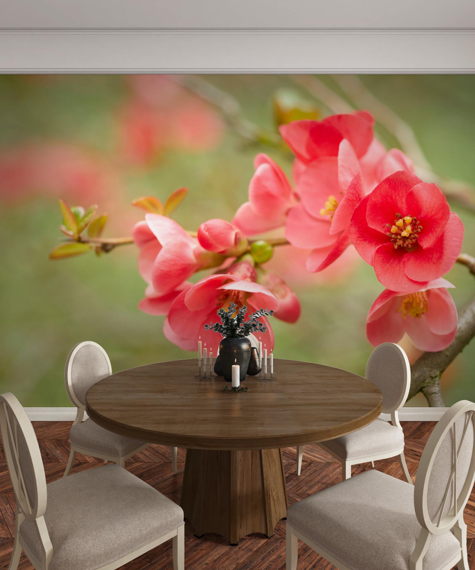 Papier peint fleurs écarlates sur un arbre