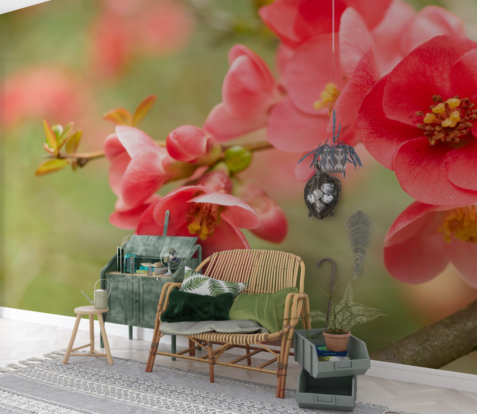 Papier peint fleurs écarlates sur un arbre