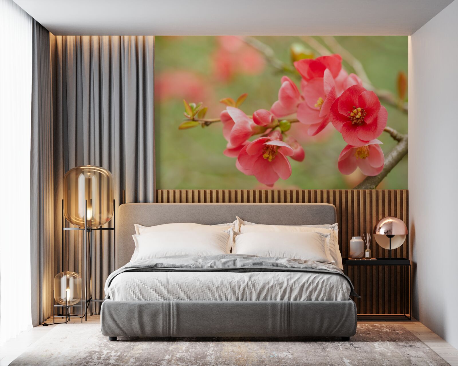 Papier peint fleurs écarlates sur un arbre