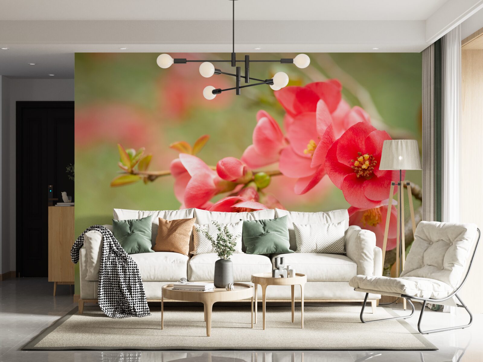 Papier peint fleurs écarlates sur un arbre