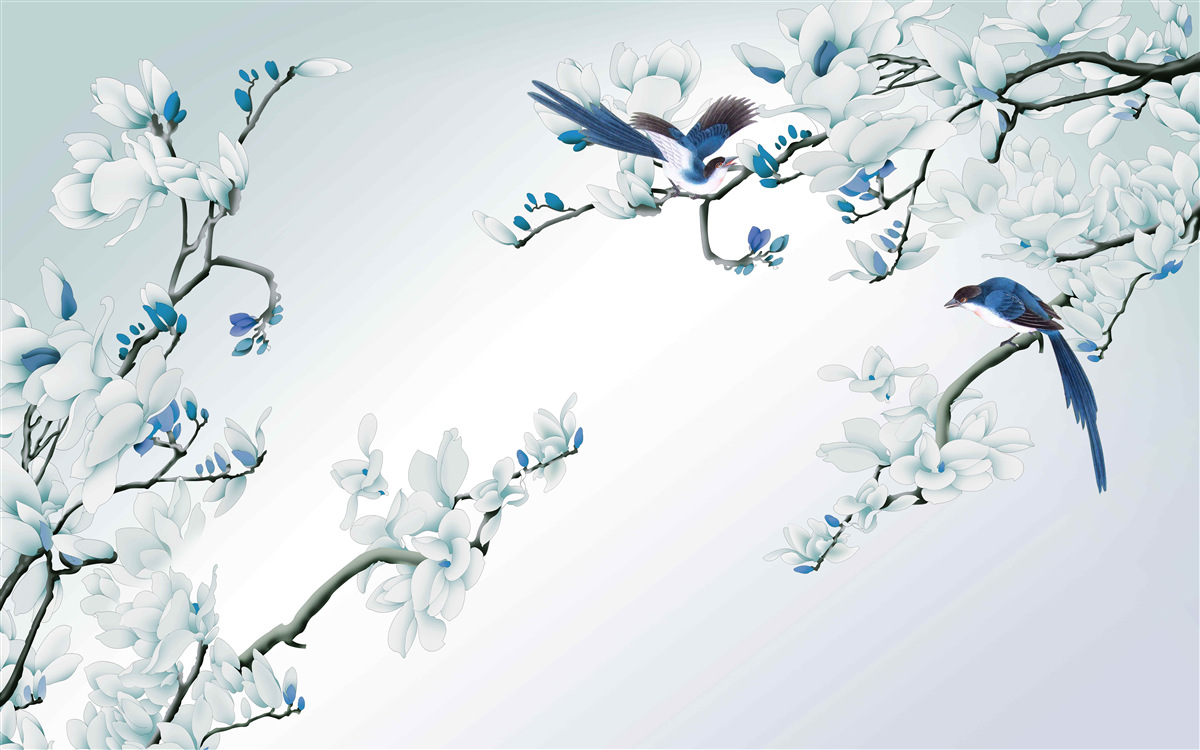 Papier peint branches blanches avec pousses