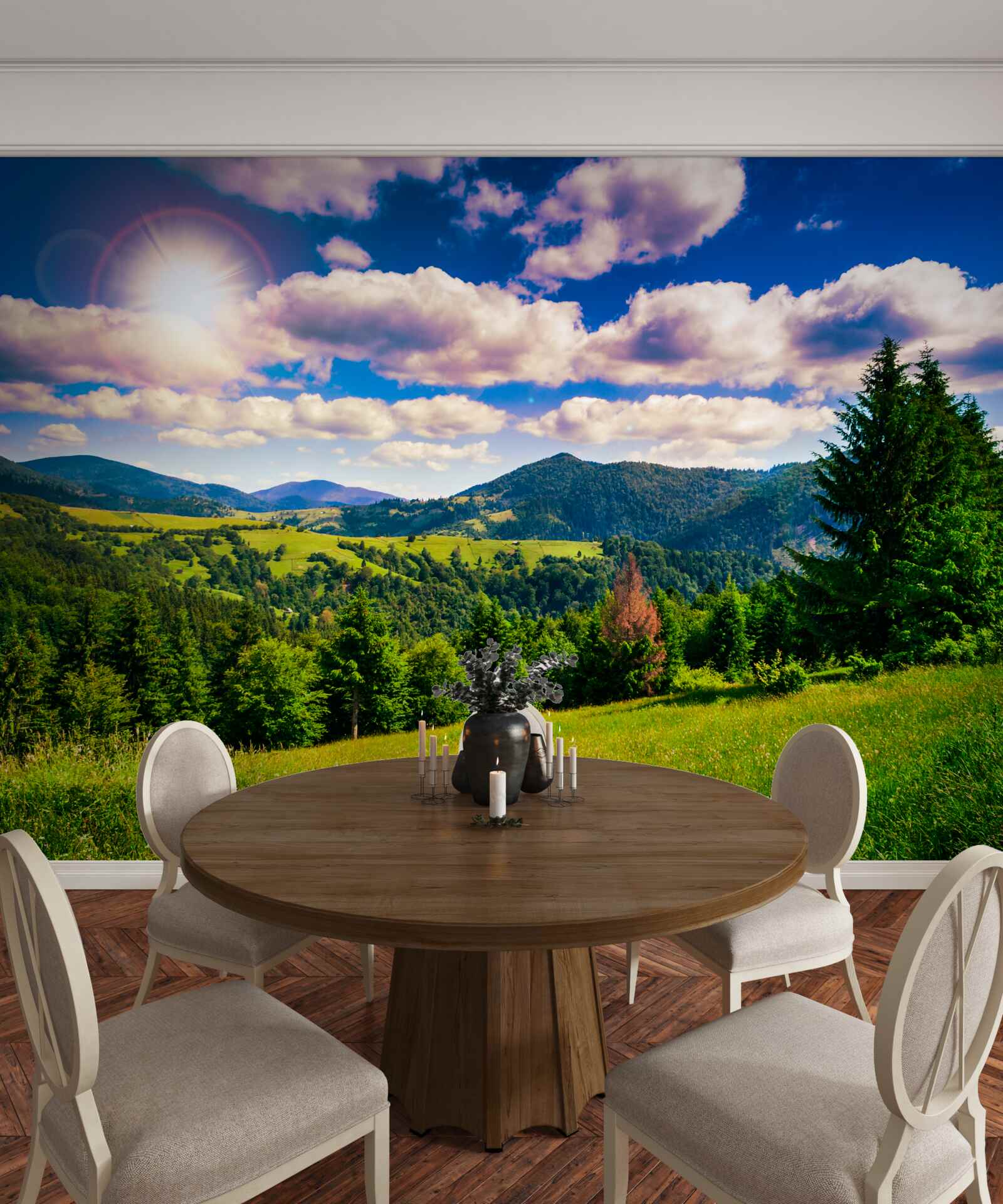 Papier peint par temps clair, les sommets verts des prairies