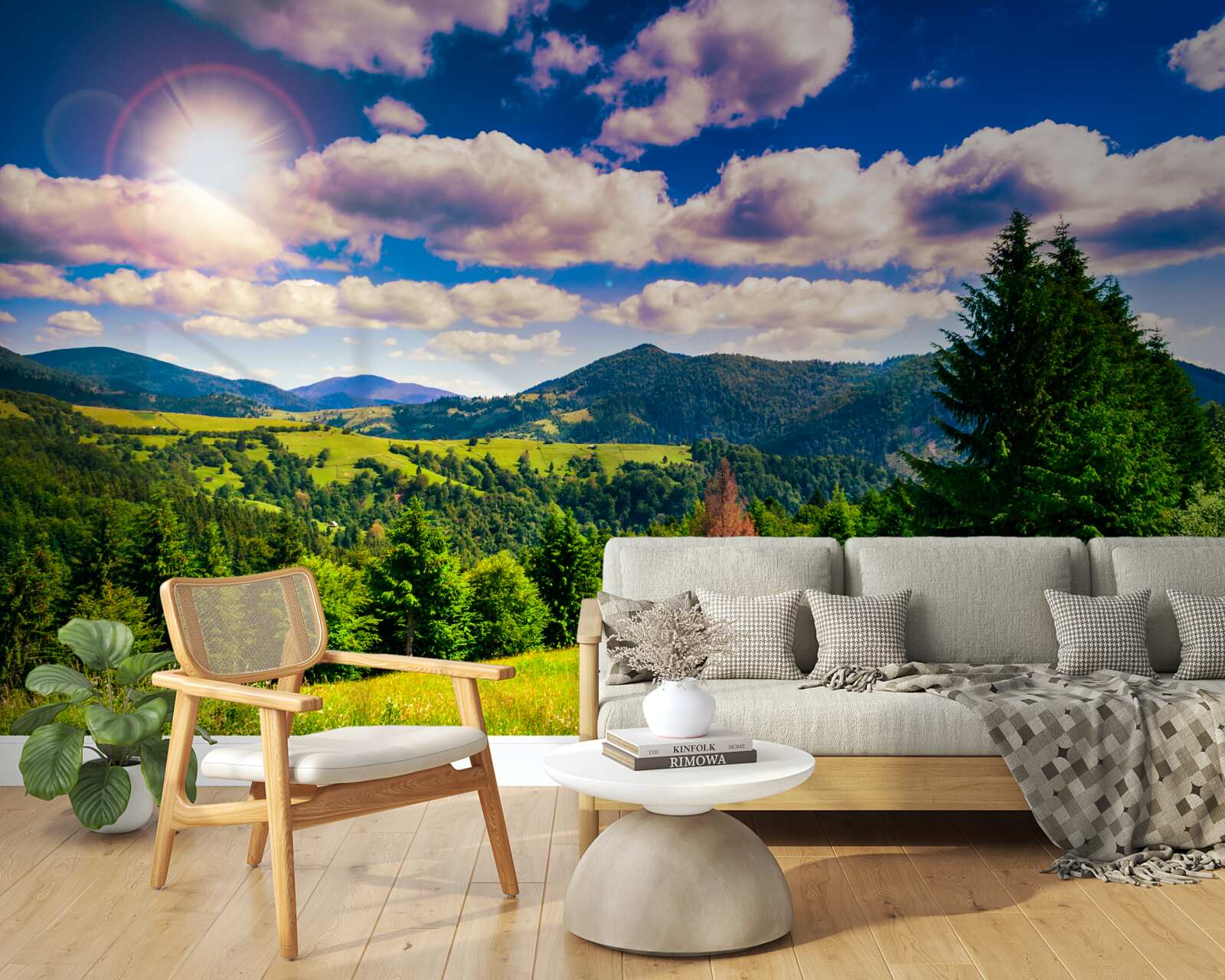 Papier peint par temps clair, les sommets verts des prairies