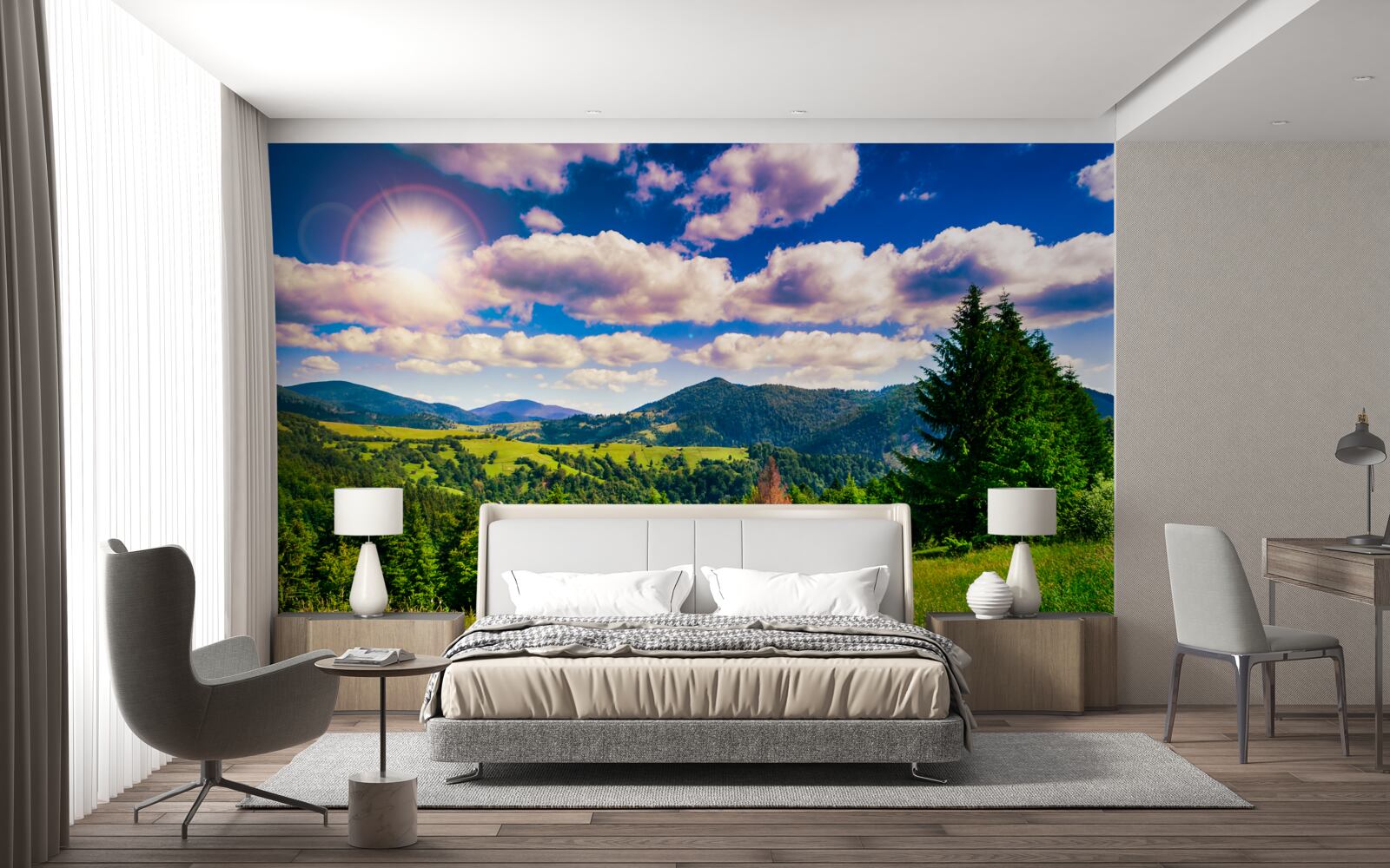 Papier peint par temps clair, les sommets verts des prairies