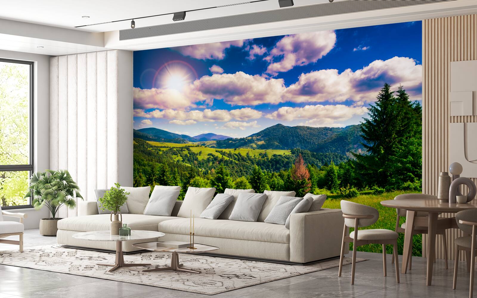 Papier peint par temps clair, les sommets verts des prairies