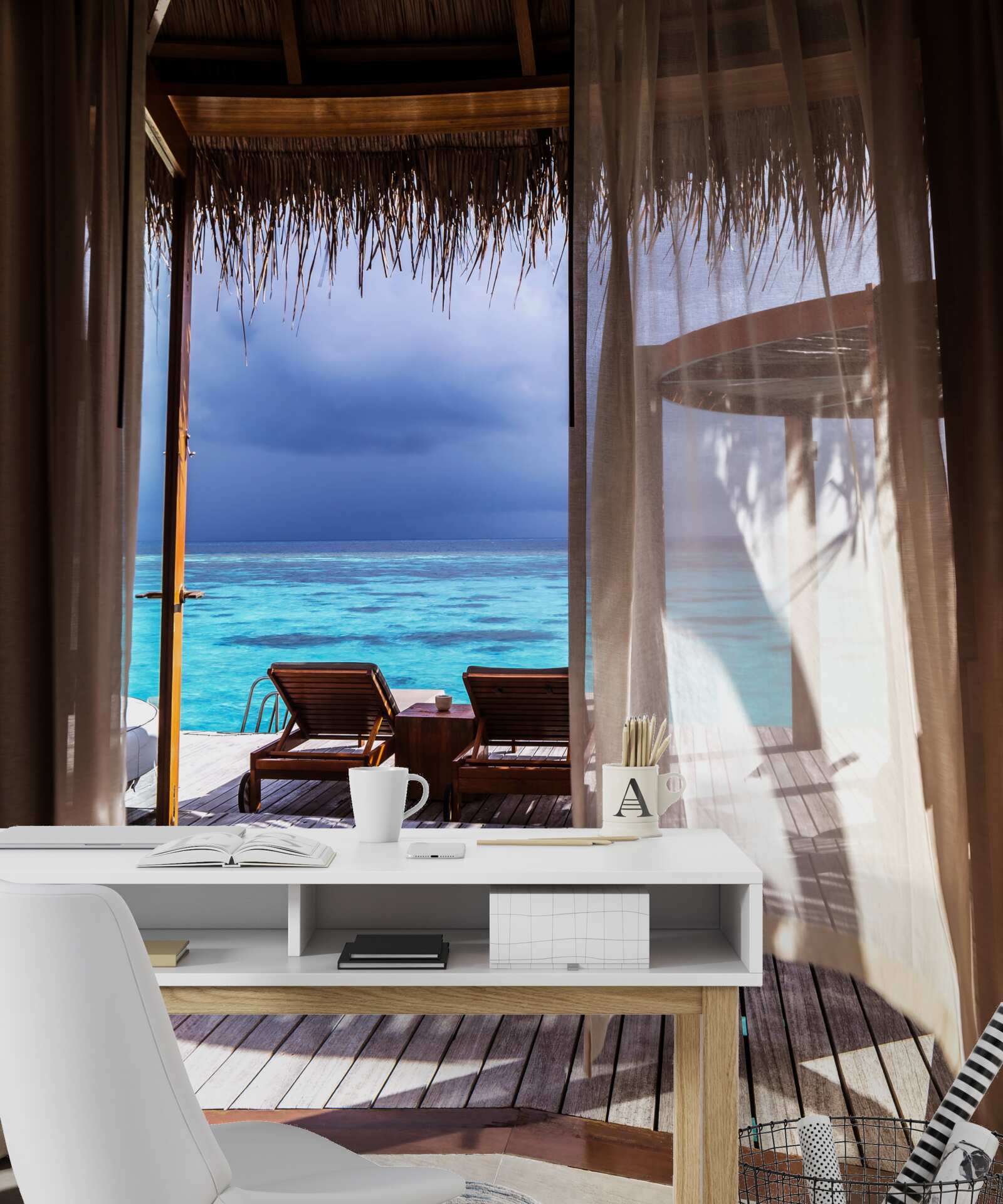 Papier peint balcon avec vue sur l'océan