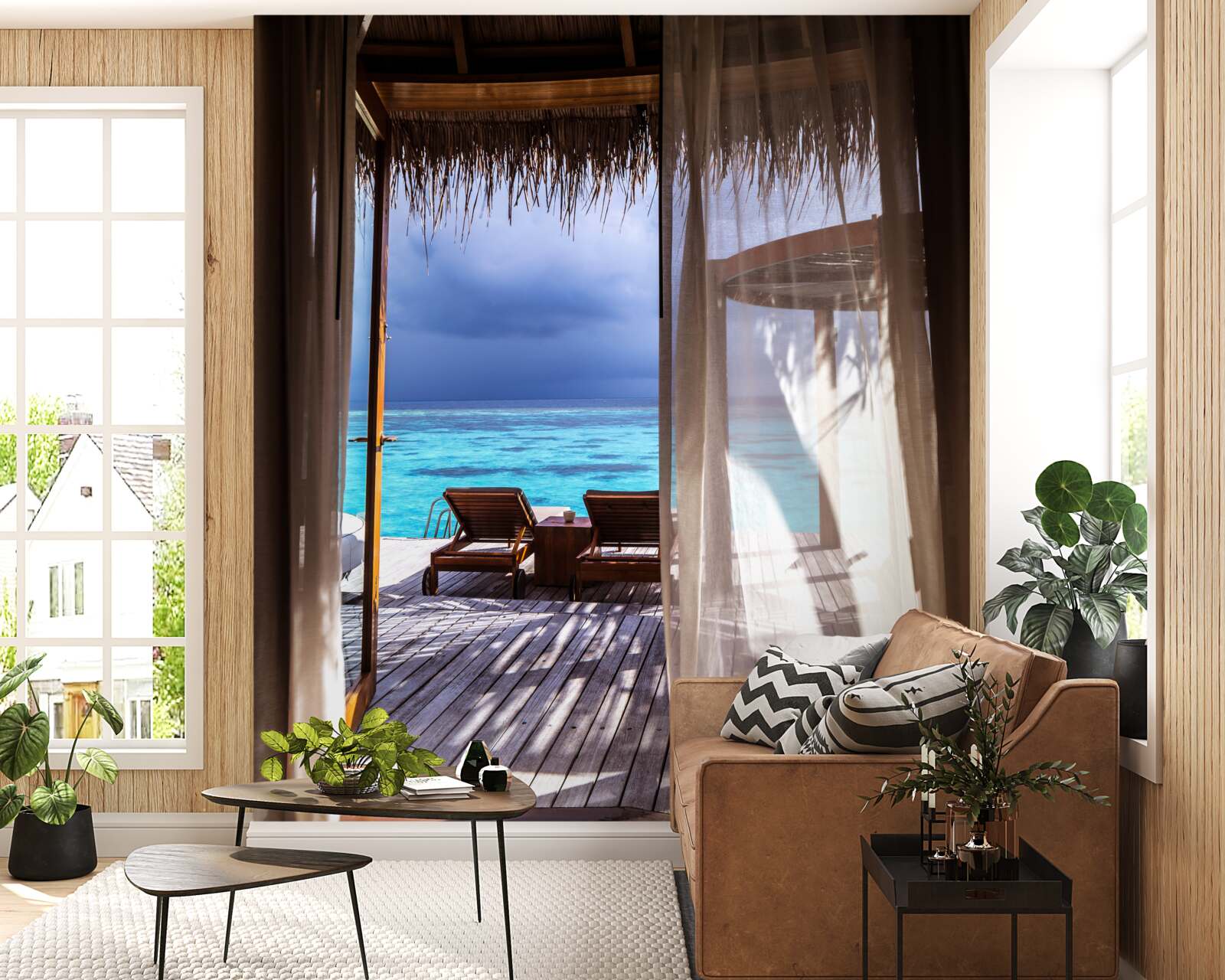 Papier peint balcon avec vue sur l'océan