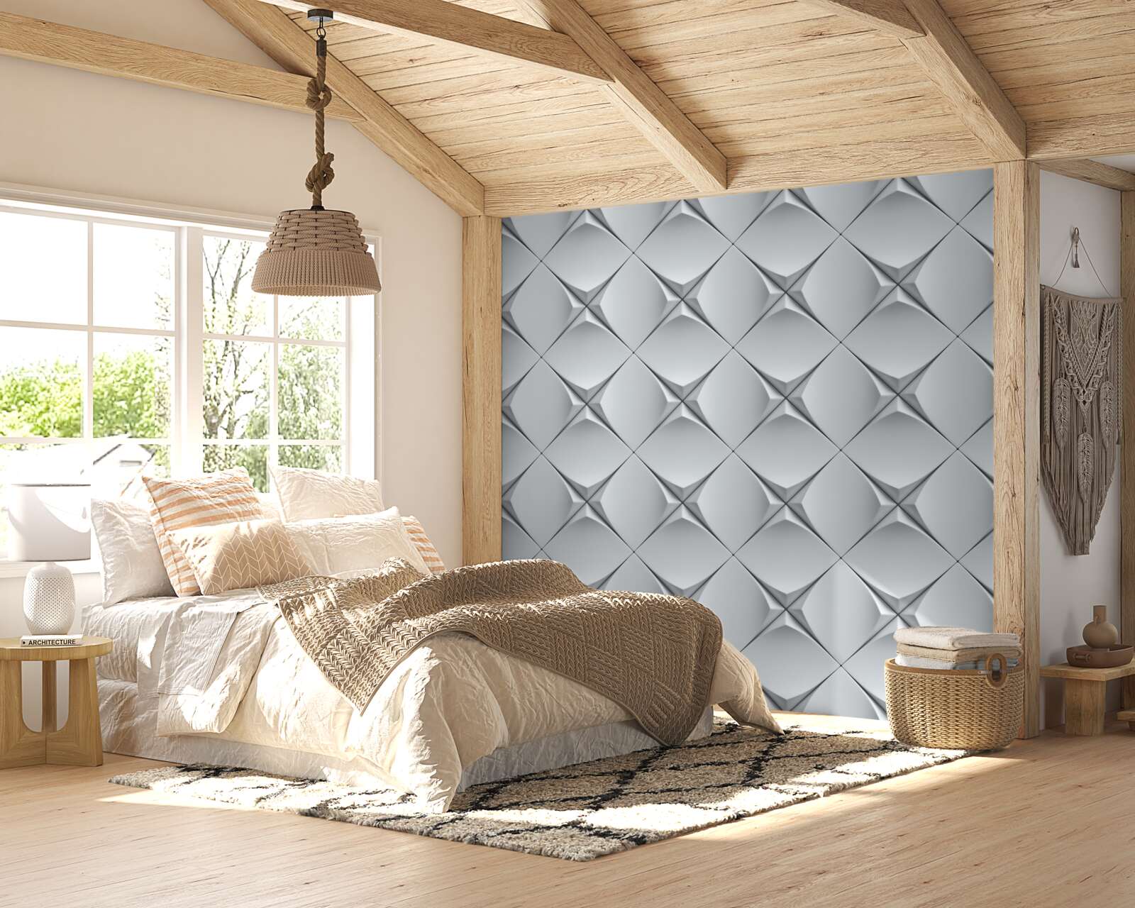 Papier peint fond composé de figures blanches en abstraction