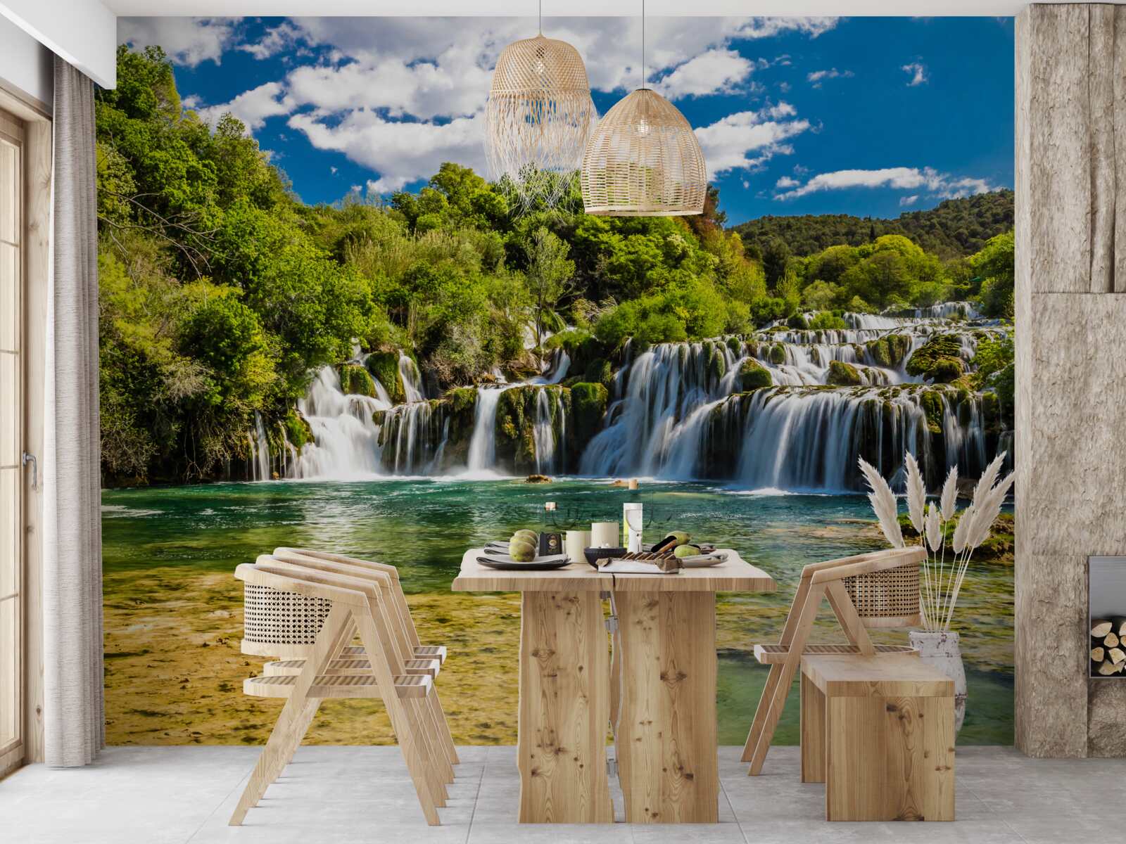 Papier peint une énorme chute d'eau qui s'écrase sur une île tropicale