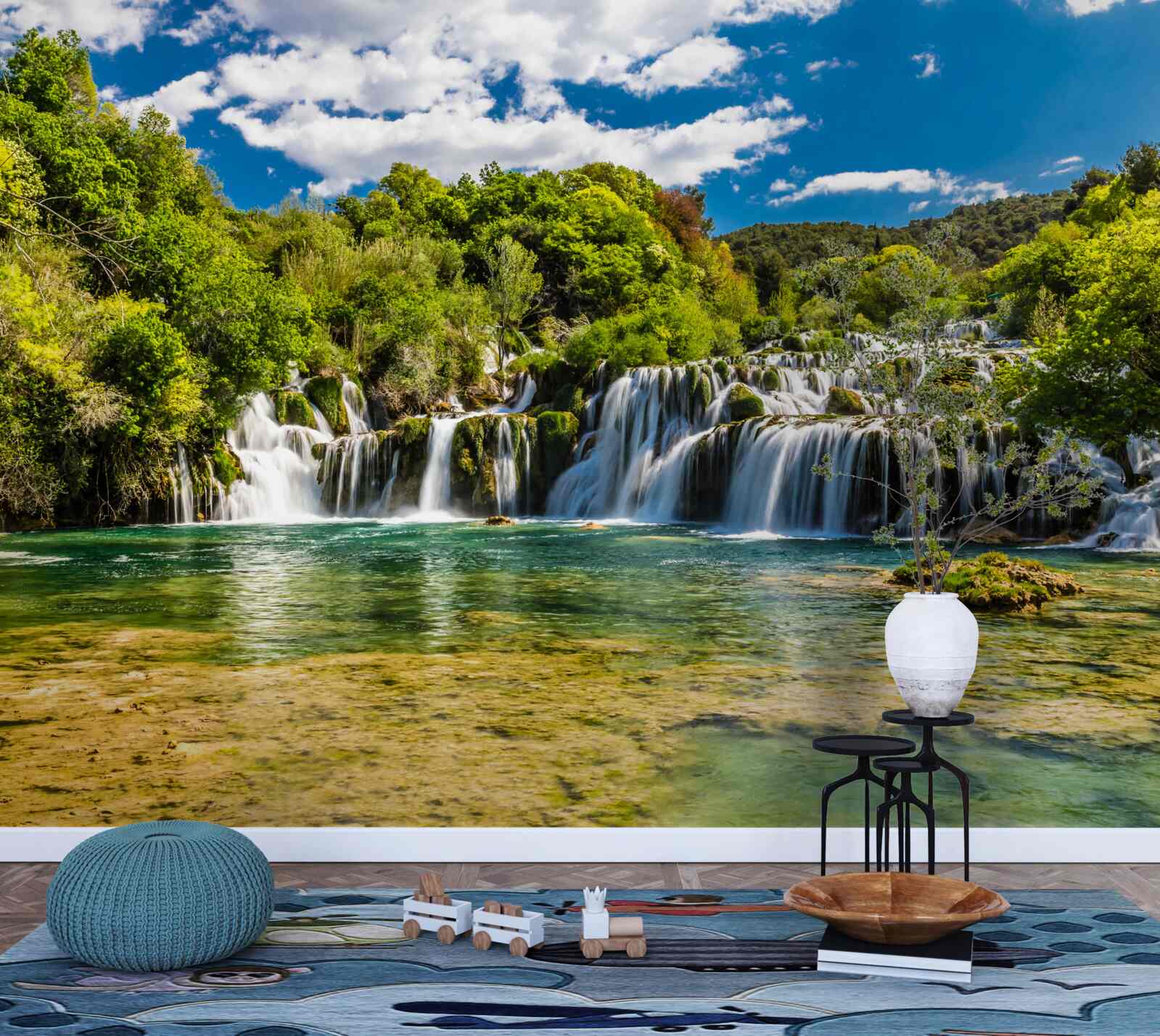 Papier peint une énorme chute d'eau qui s'écrase sur une île tropicale