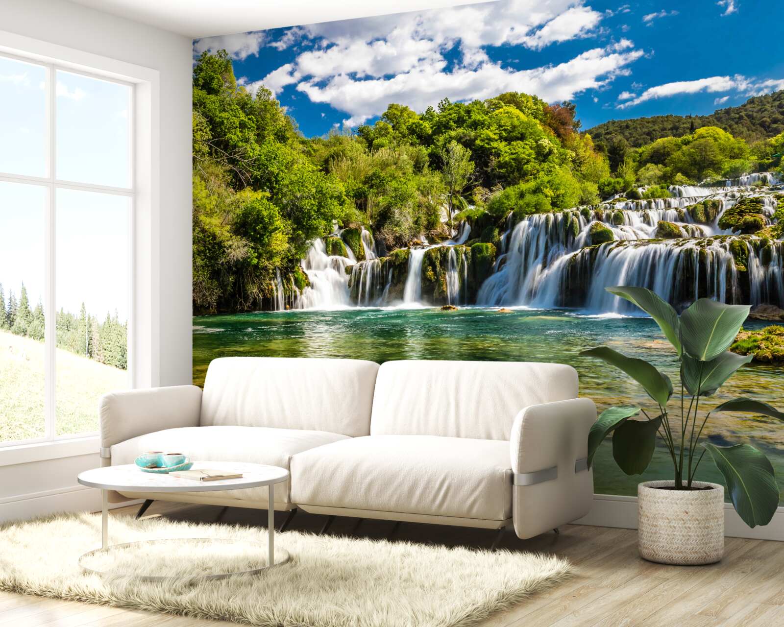 Papier peint une énorme chute d'eau qui s'écrase sur une île tropicale