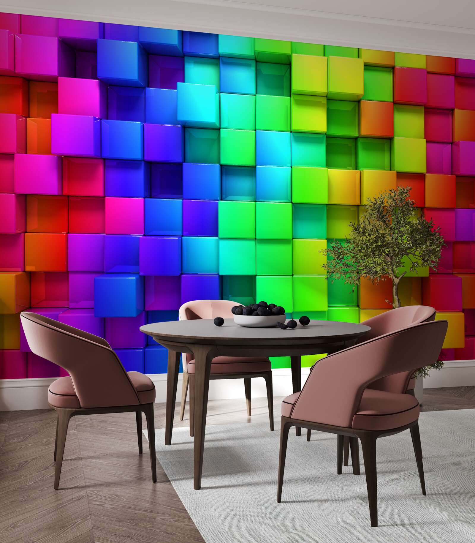 Papier peint Cubes 3d aux couleurs riches