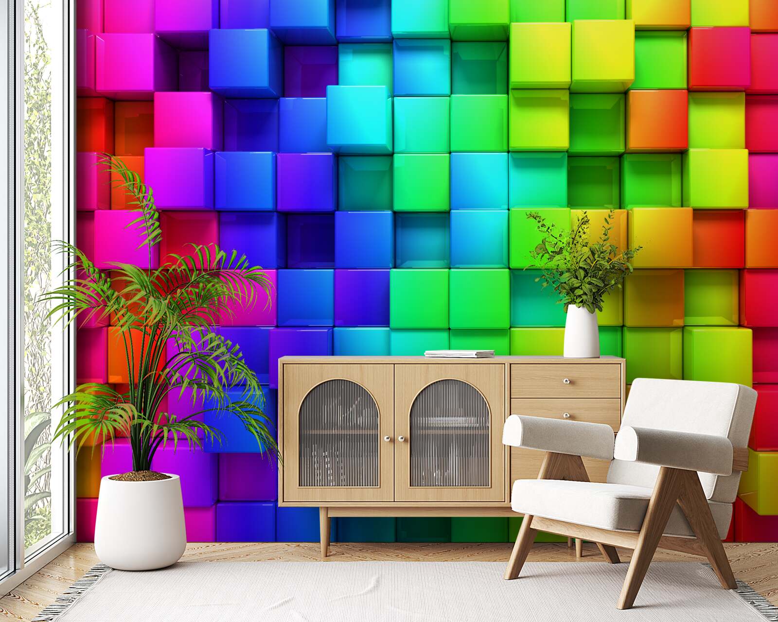 Papier peint Cubes 3d aux couleurs riches