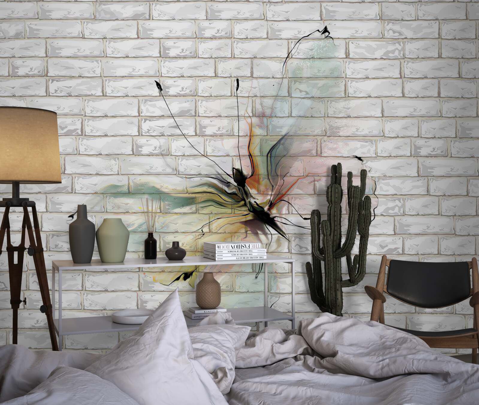 Papier peint papillon abstrait sur un mur blanc