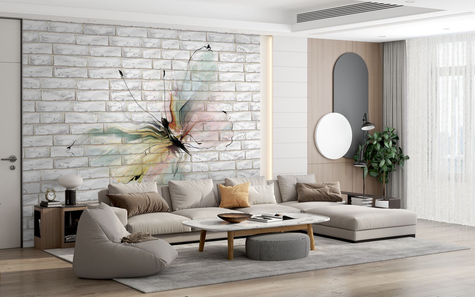 Papier peint papillon abstrait sur un mur blanc