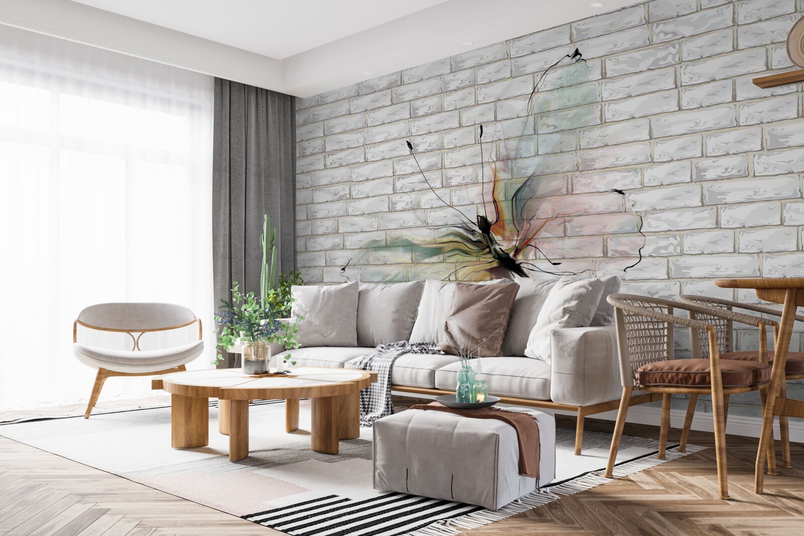 Papier peint papillon abstrait sur un mur blanc