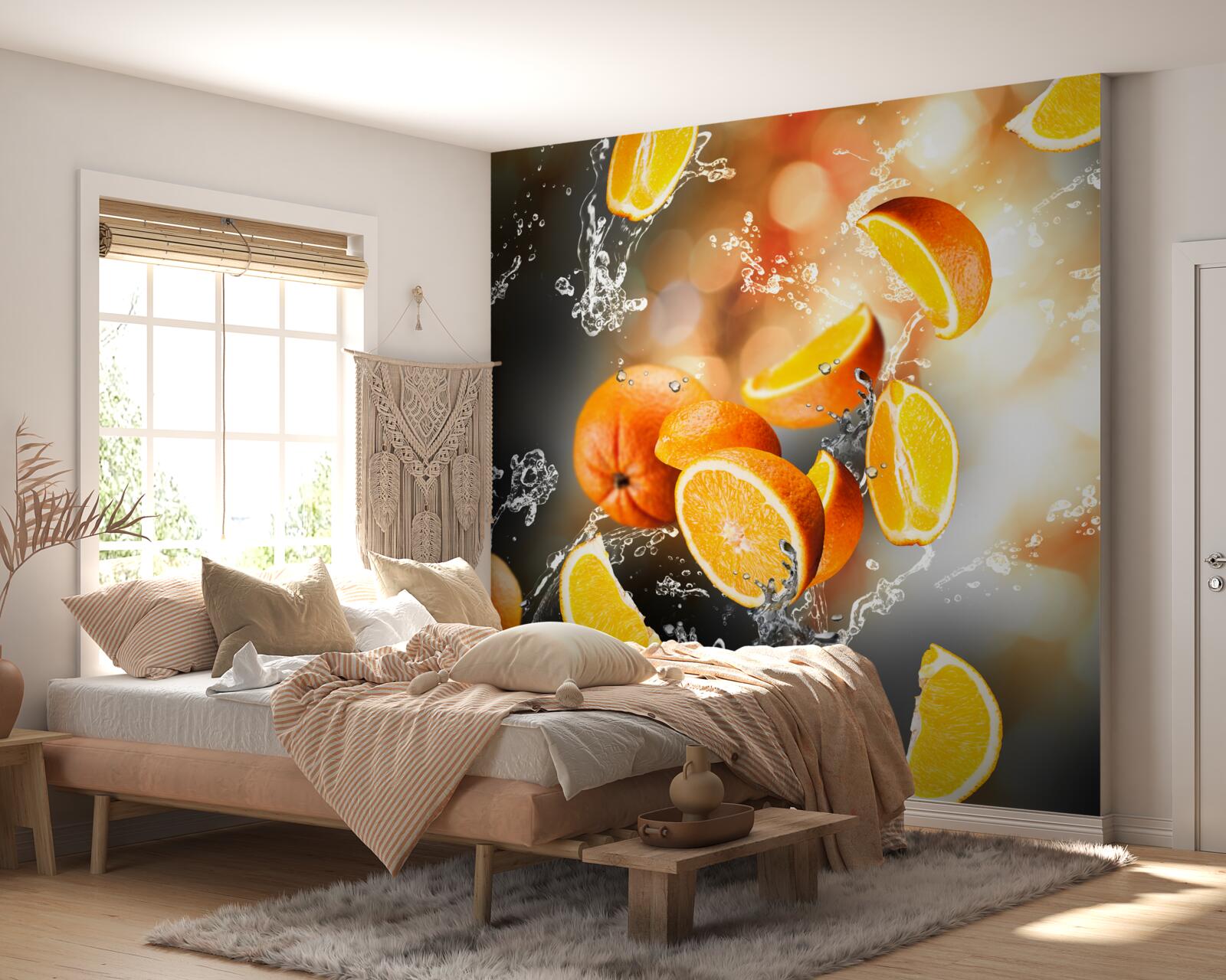 Papier peint tranches d'orange avec pulpe juteuse