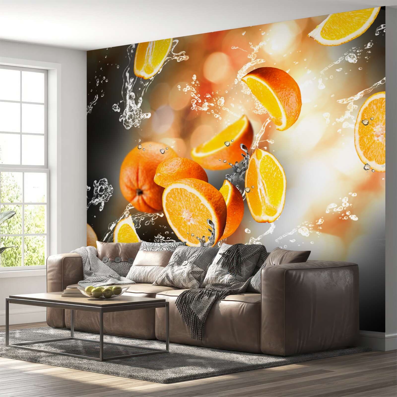 Papier peint tranches d'orange avec pulpe juteuse