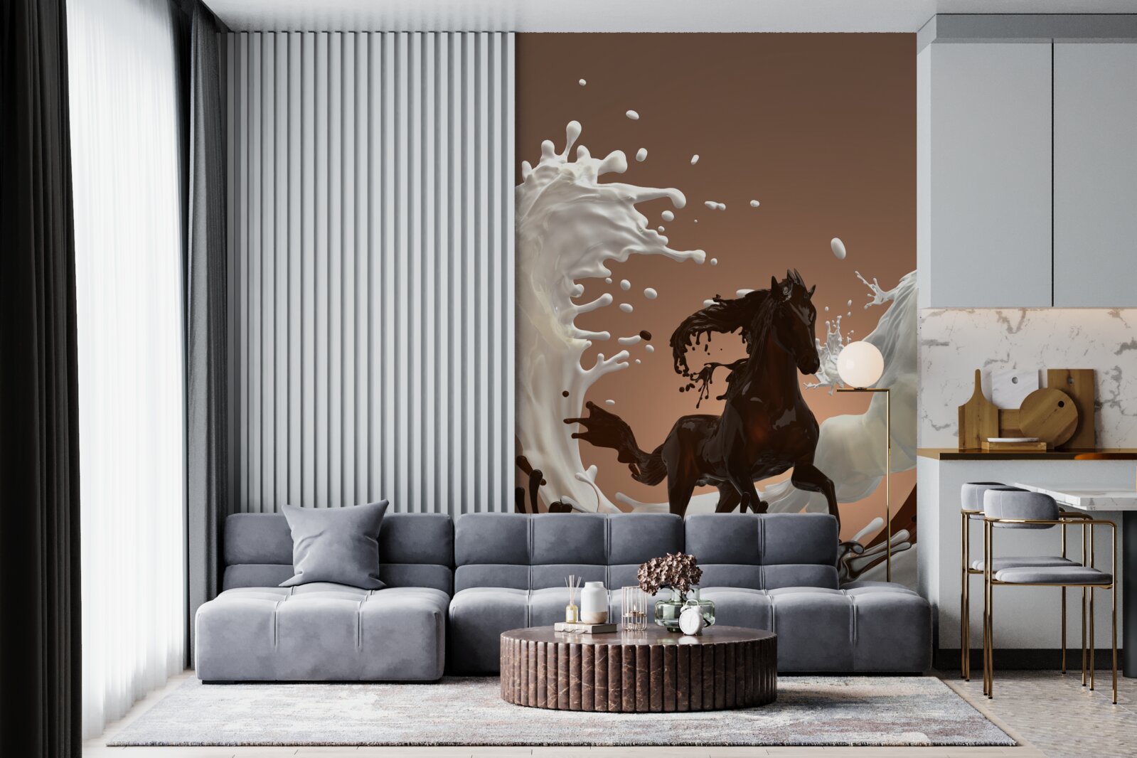 Papier peint l'abstraction de l'eau sous la forme de chevaux qui courent