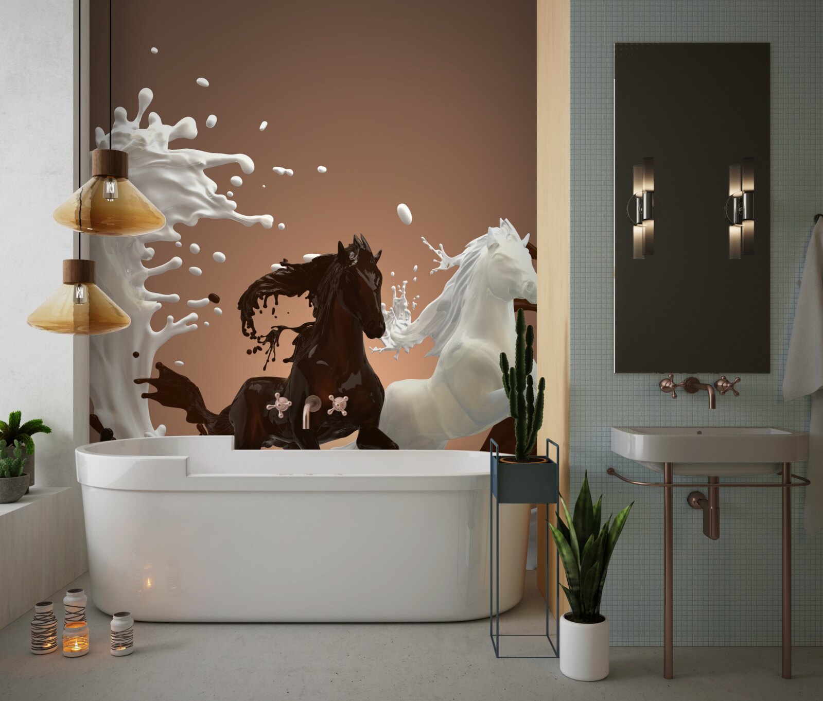 Papier peint l'abstraction de l'eau sous la forme de chevaux qui courent