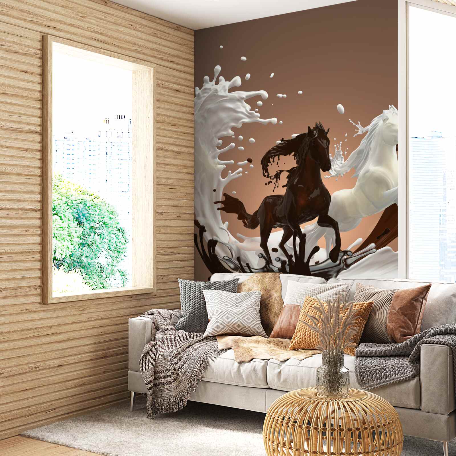 Papier peint l'abstraction de l'eau sous la forme de chevaux qui courent