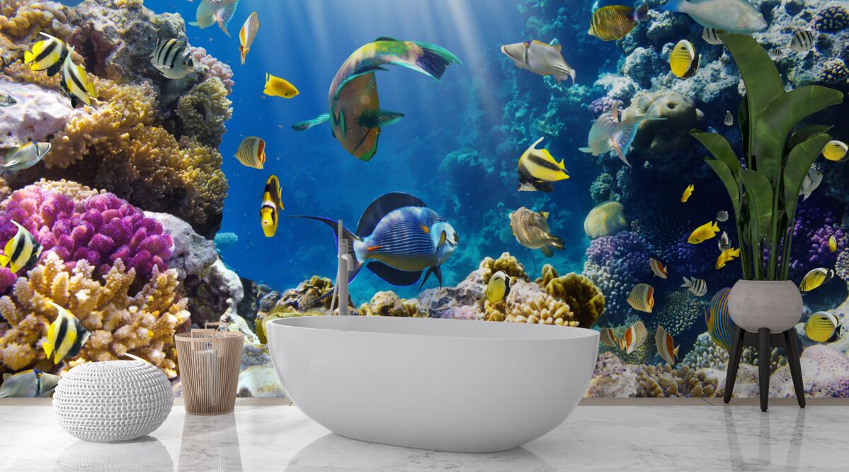 Papier peint des poissons brillants et des plantes sous-marines