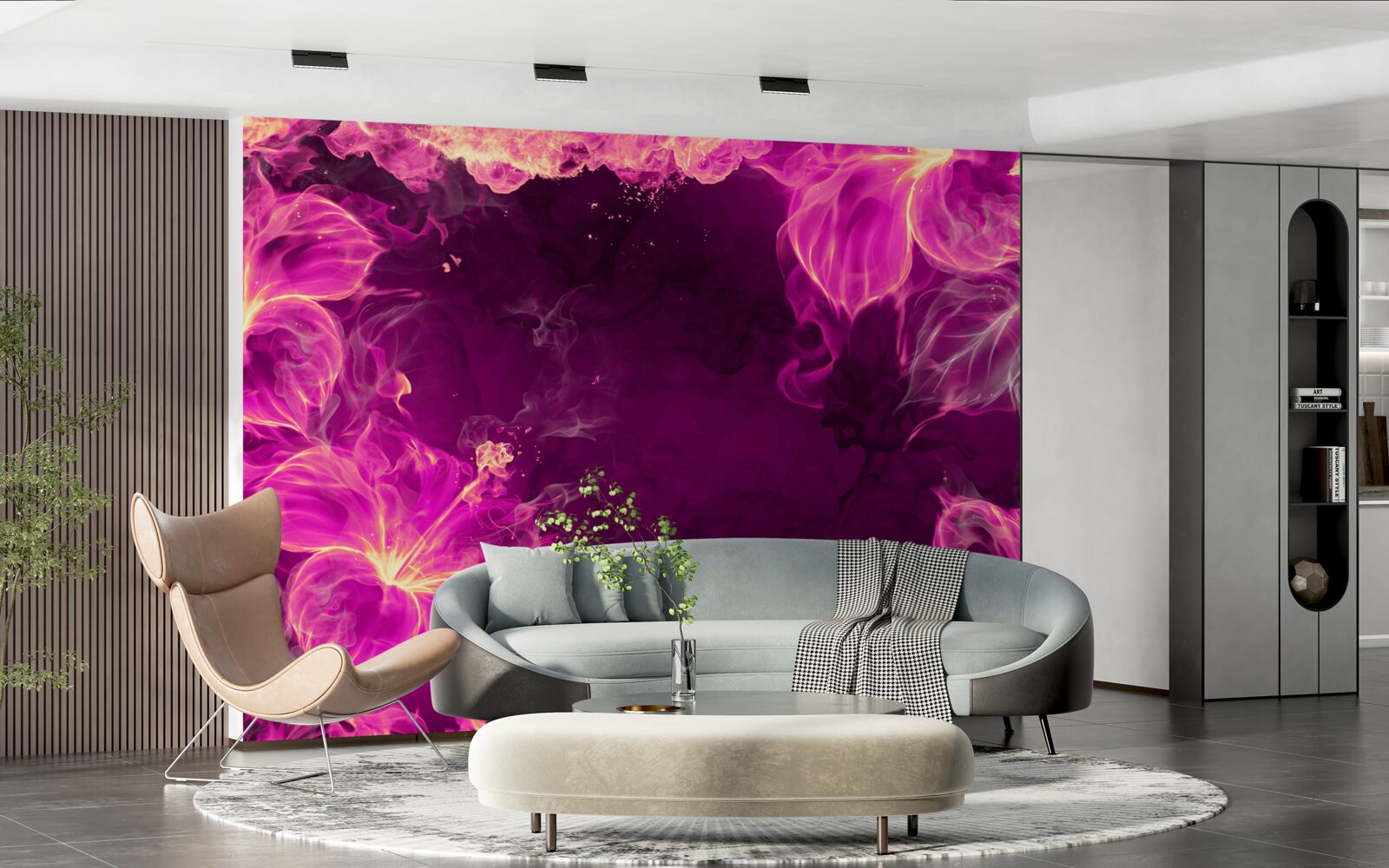 Papier peint boutons de fleurs de couleur lilas dans une forme abstraite