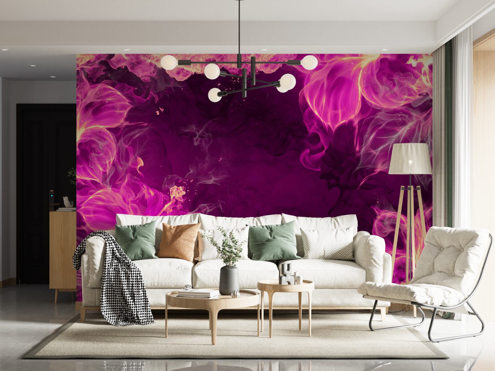 Papier peint boutons de fleurs de couleur lilas dans une forme abstraite