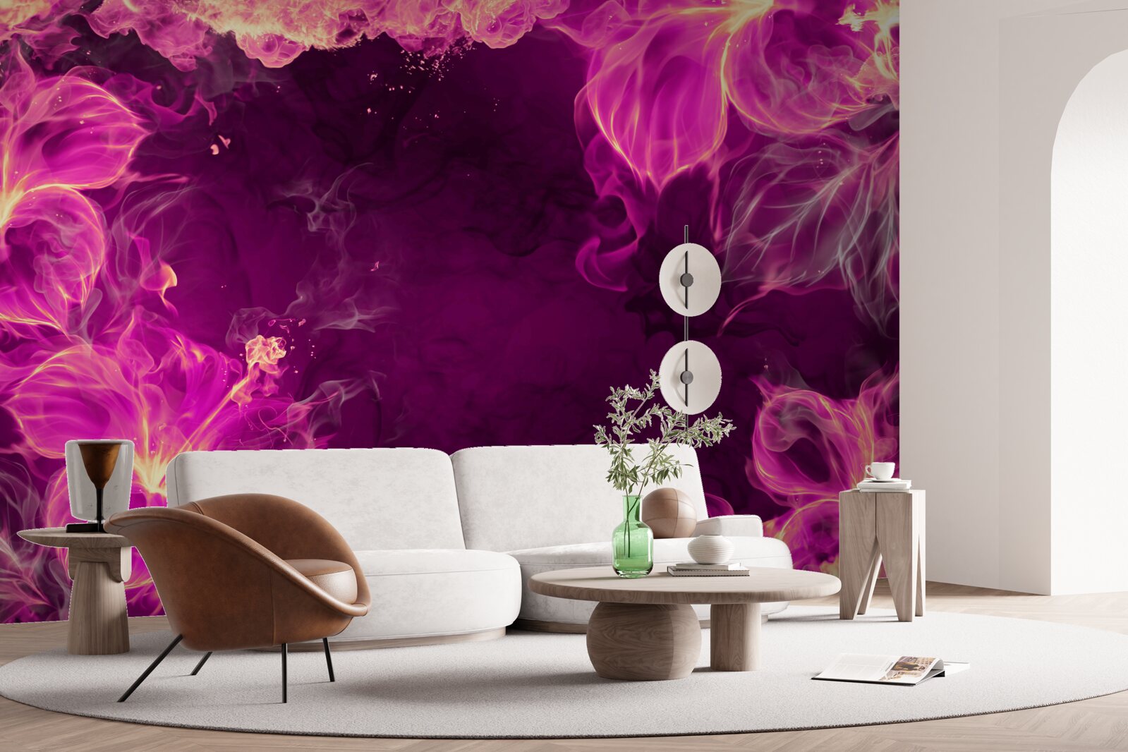 Papier peint boutons de fleurs de couleur lilas dans une forme abstraite