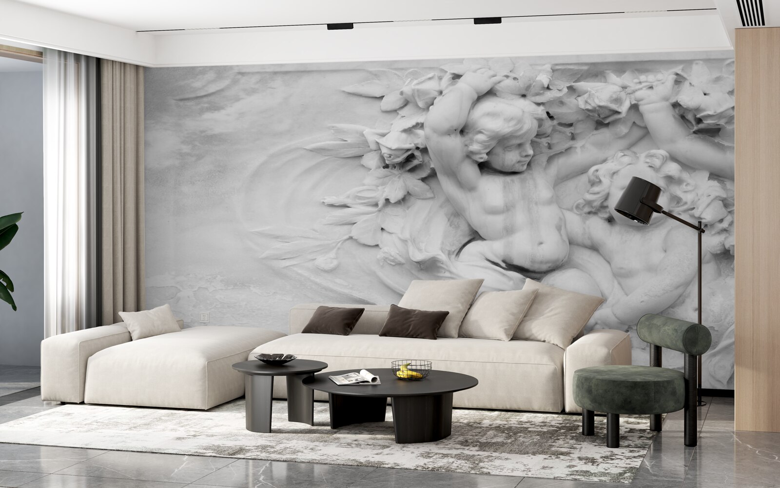 Papier peint sculpture de garçons anges