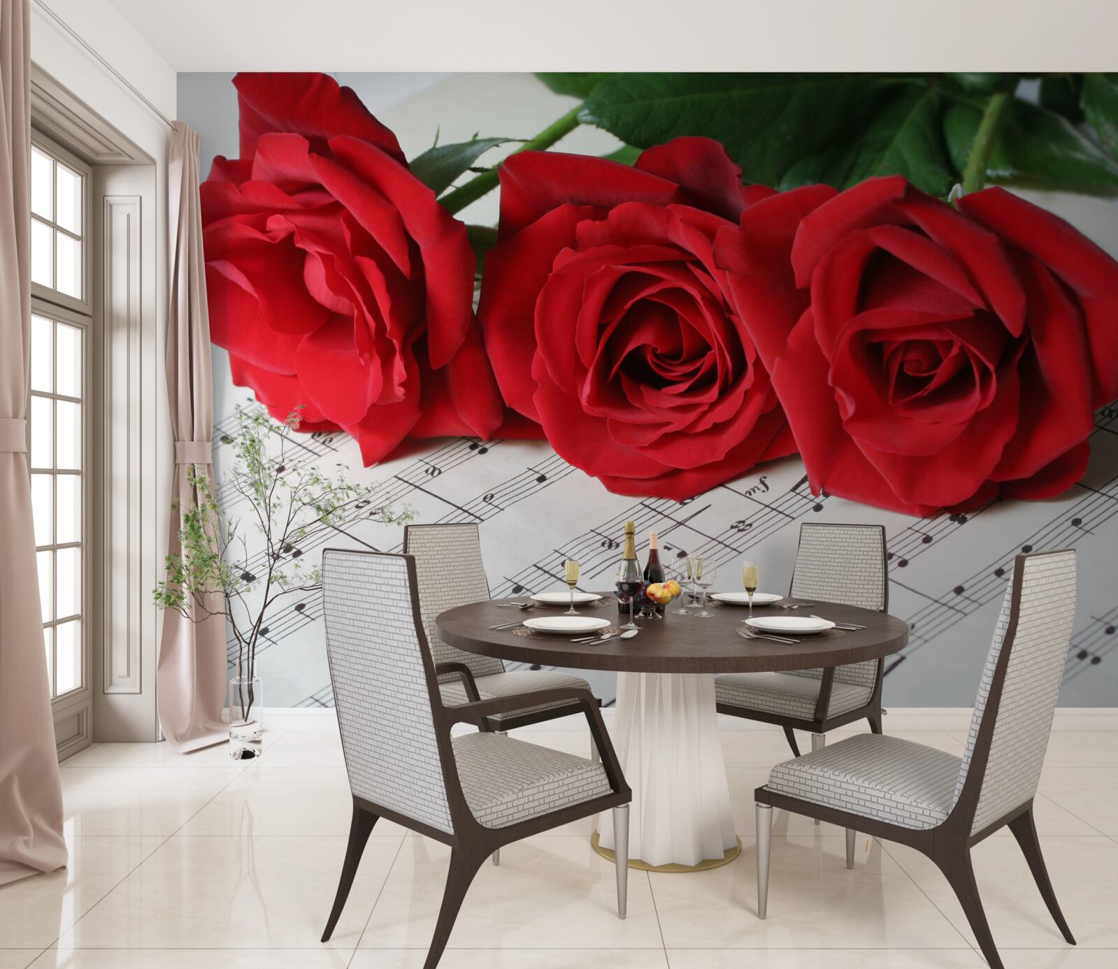 Papier peint trois roses écarlates sur des pages avec des notes