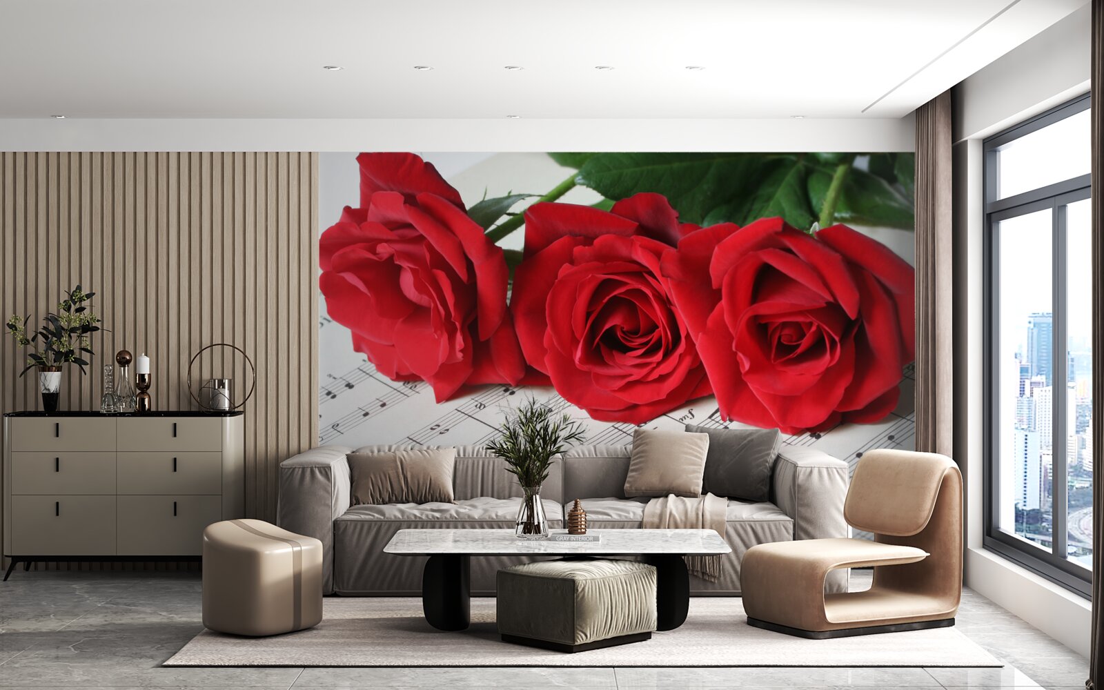 Papier peint trois roses écarlates sur des pages avec des notes