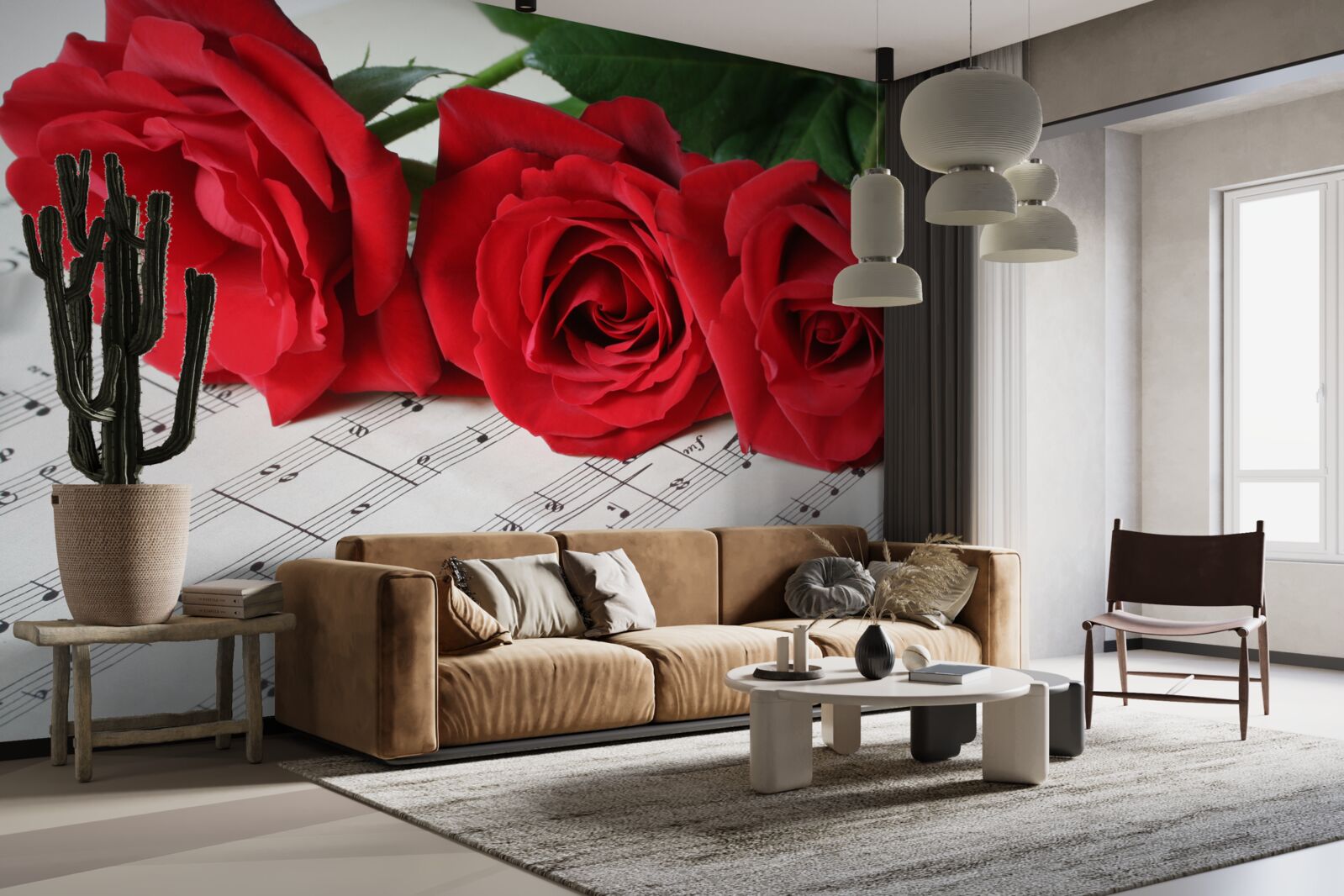 Papier peint trois roses écarlates sur des pages avec des notes