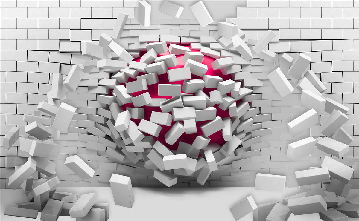 Papier peint La balle écarlate détruit un mur de briques