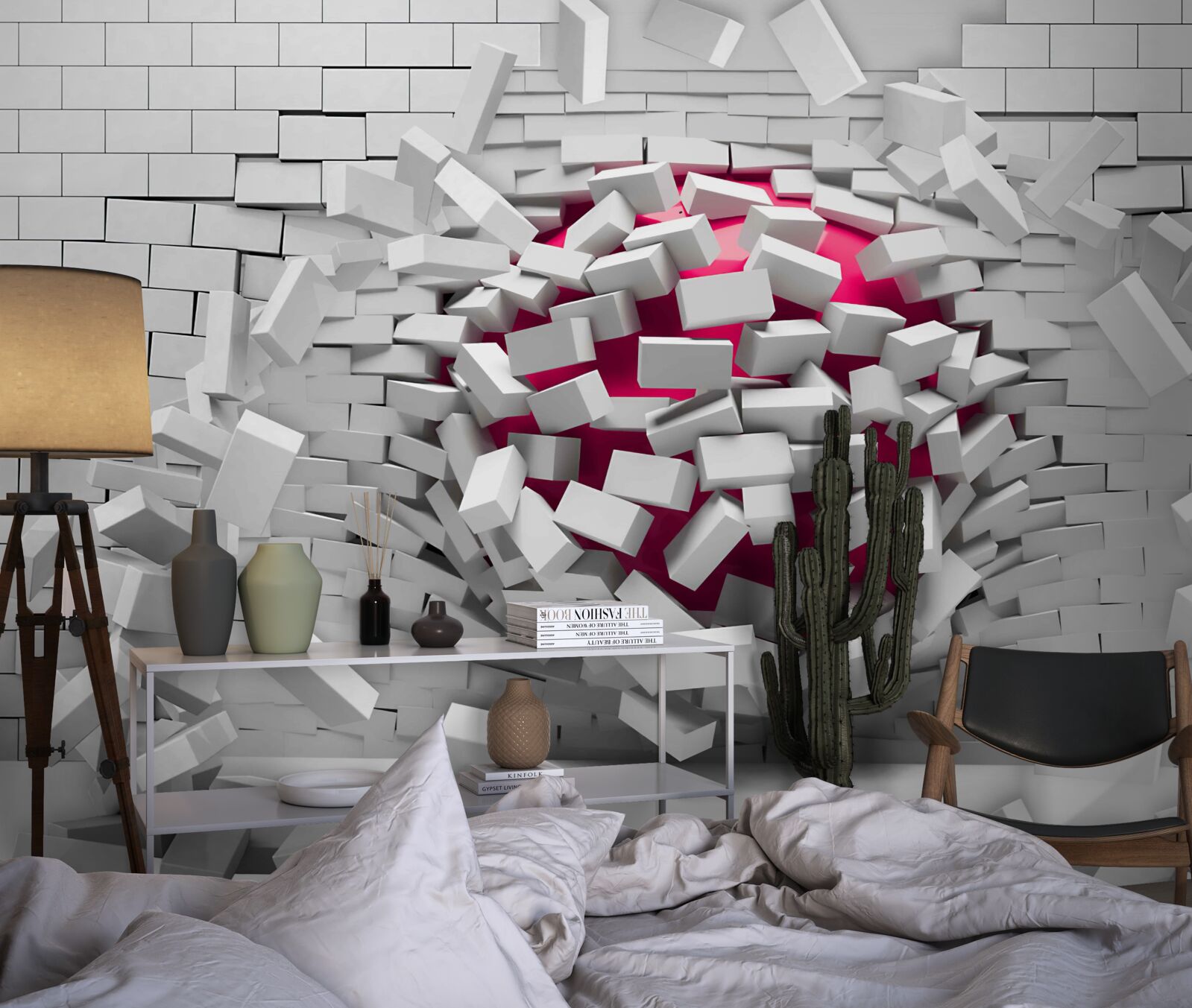 Papier peint La balle écarlate détruit un mur de briques