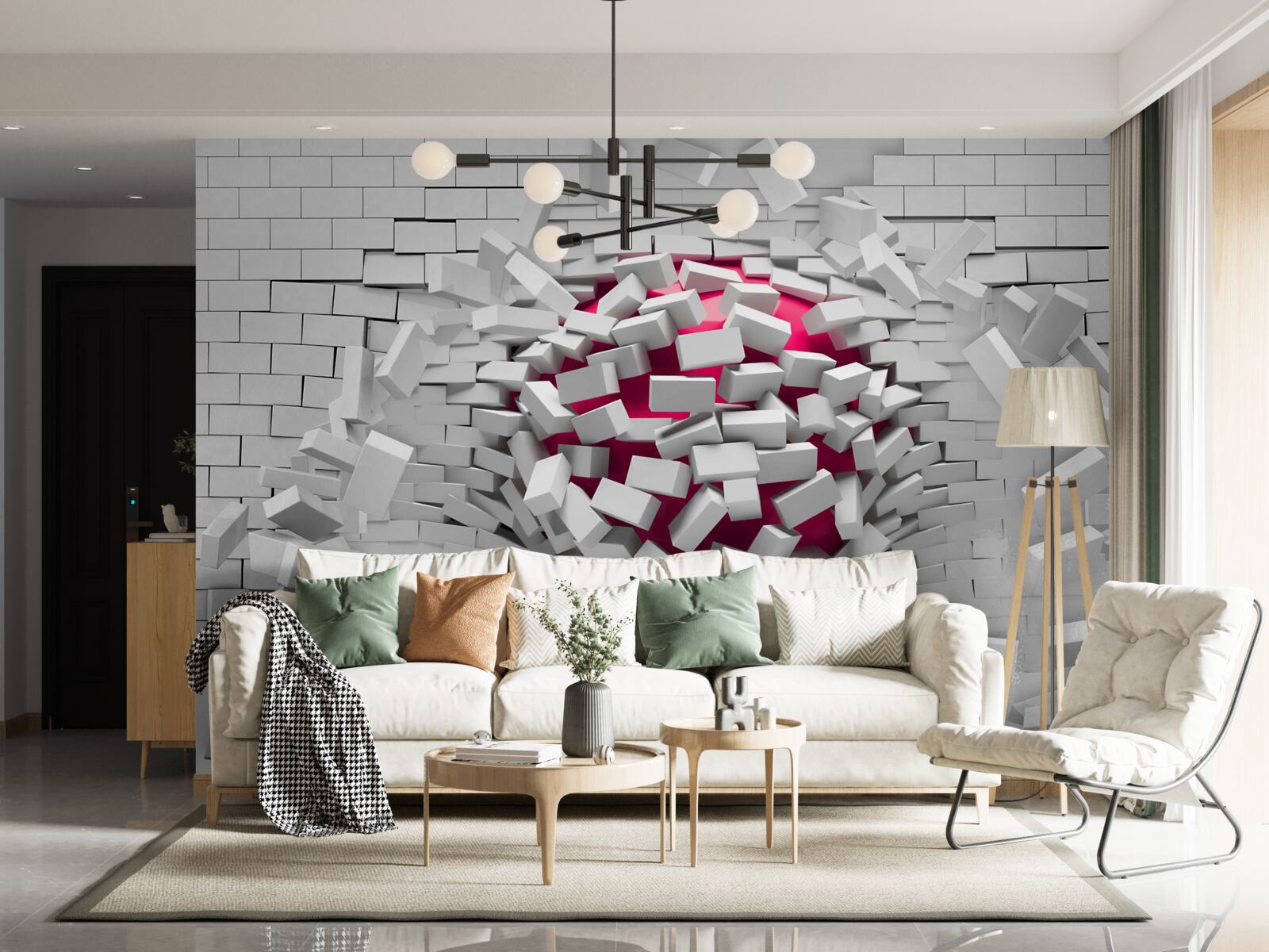 Papier peint La balle écarlate détruit un mur de briques