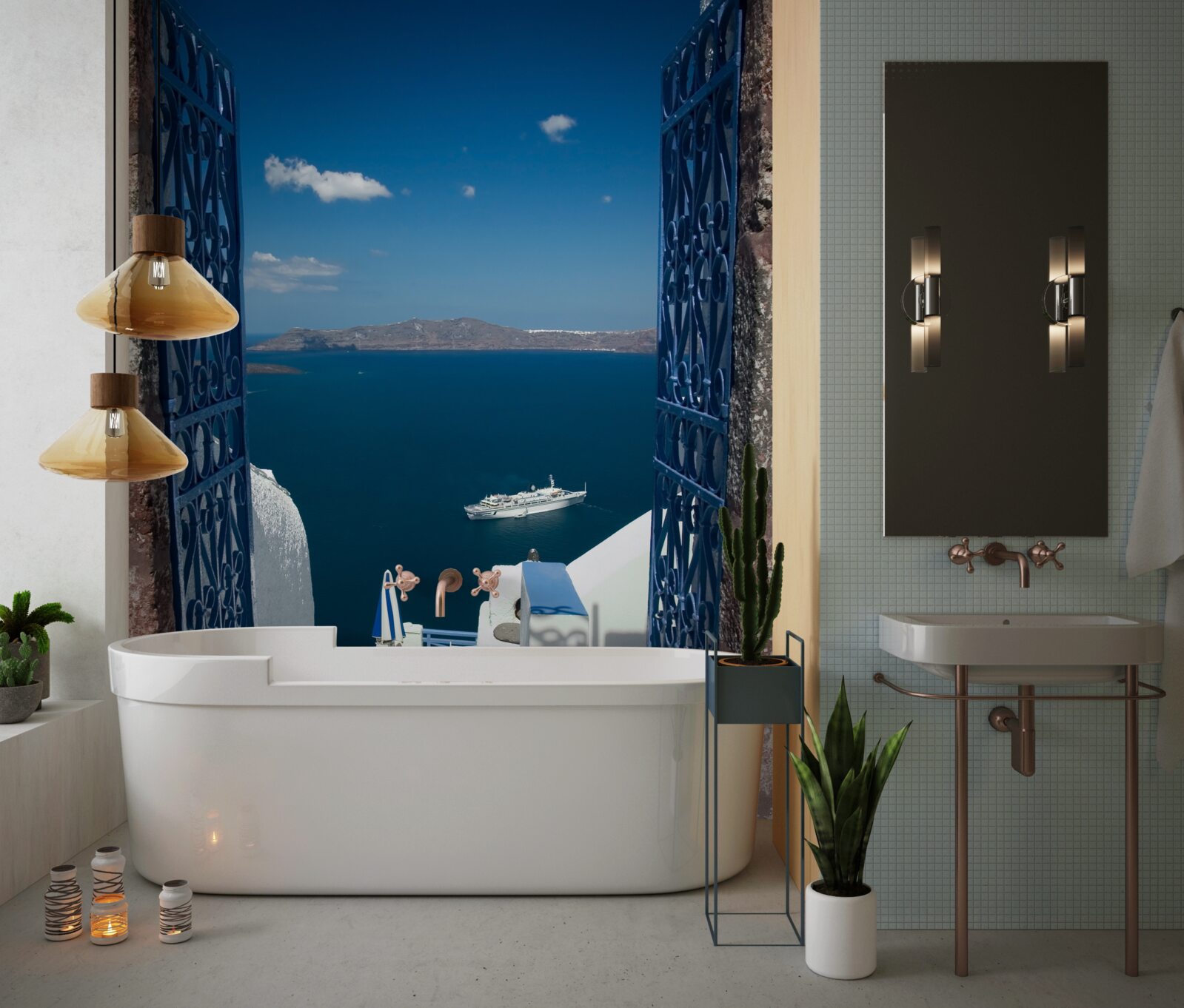 Papier peint escalier descendant vers la mer à chypre