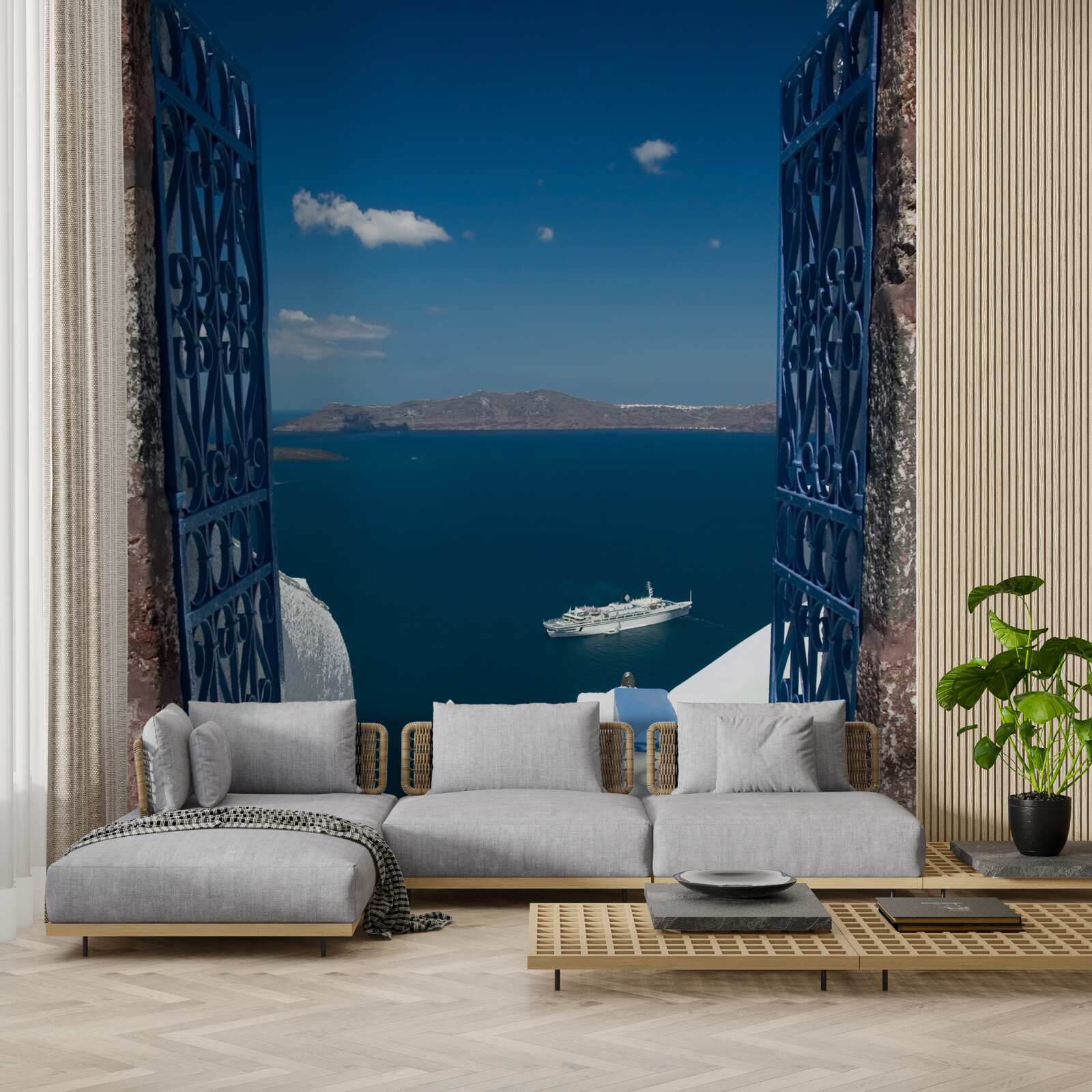 Papier peint escalier descendant vers la mer à chypre