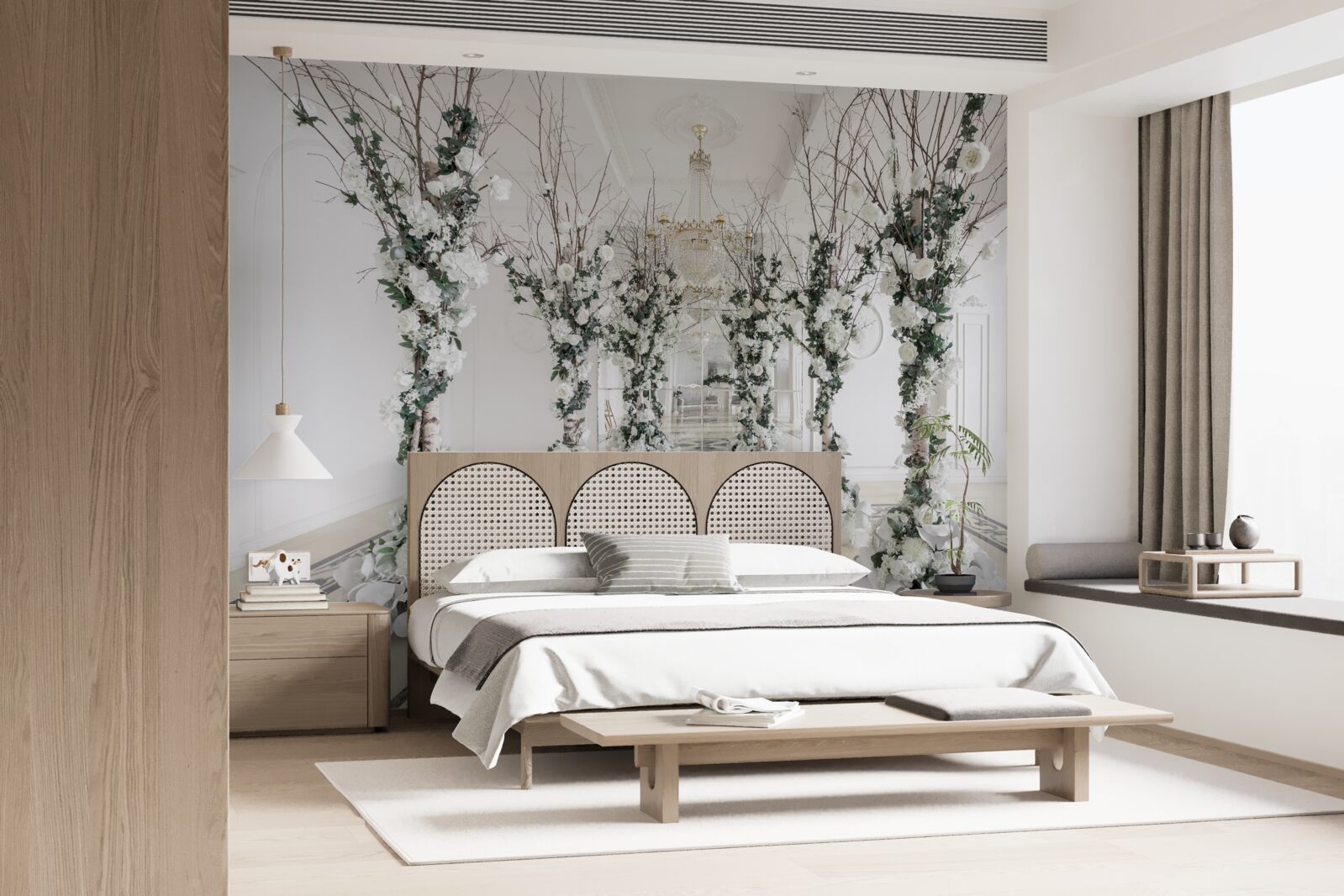 Papier peint dans une salle aux colonnes blanches