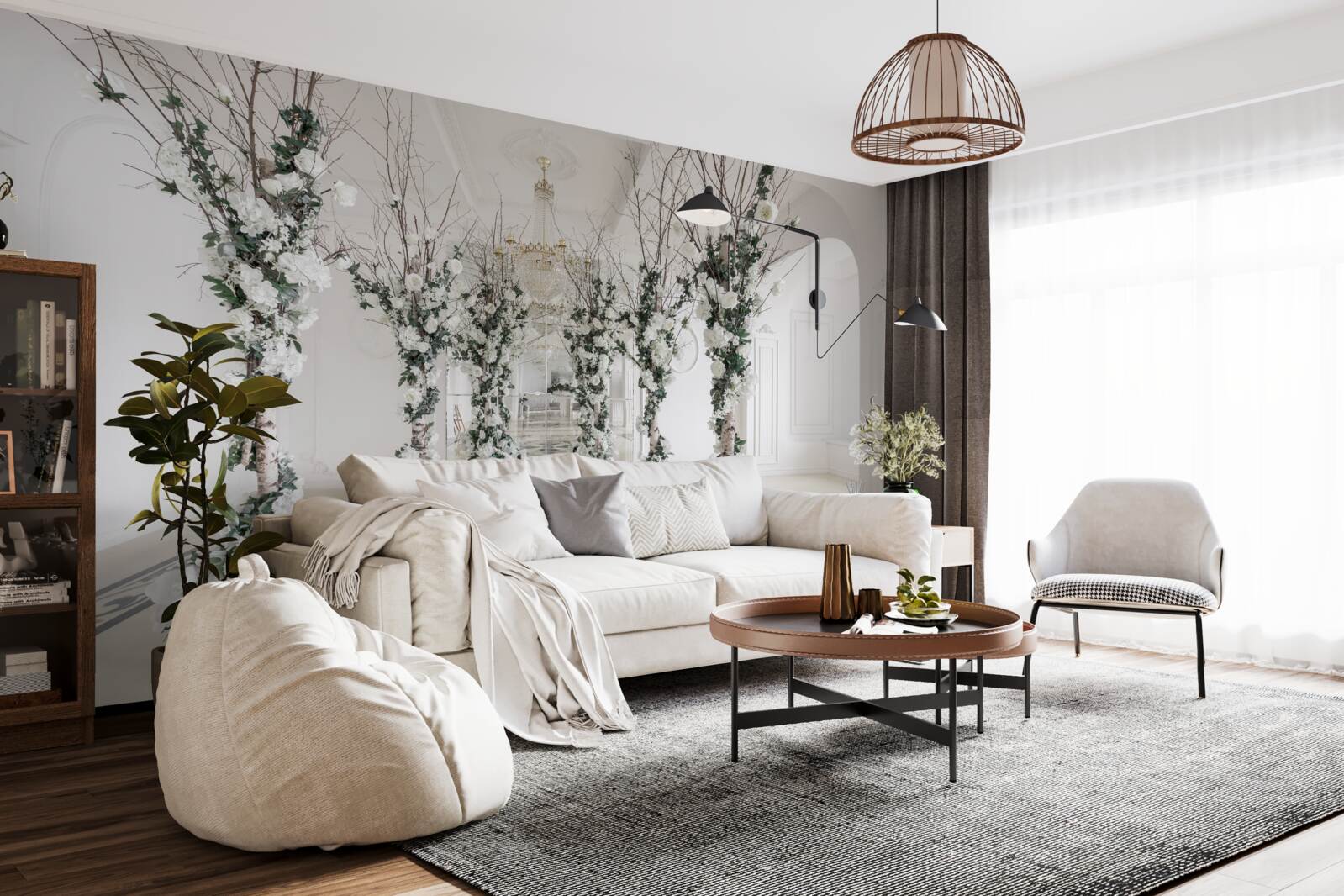 Papier peint dans une salle aux colonnes blanches