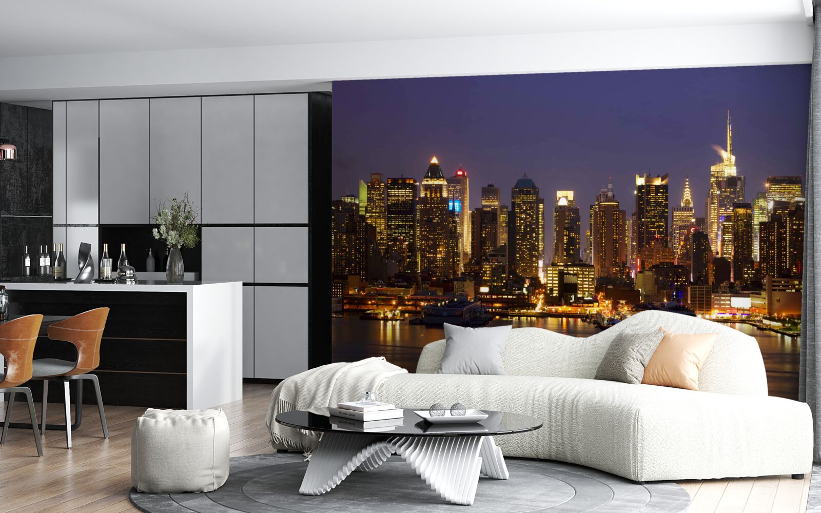 Papier peint ville de nuit à la lumière des gratte-ciel