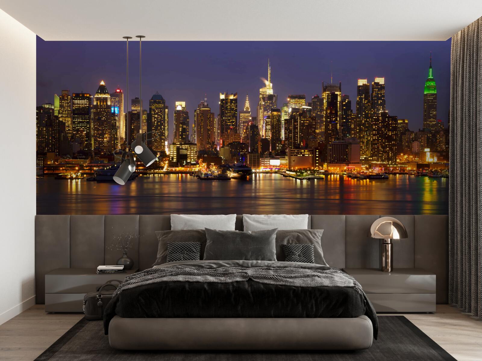 Papier peint ville de nuit à la lumière des gratte-ciel