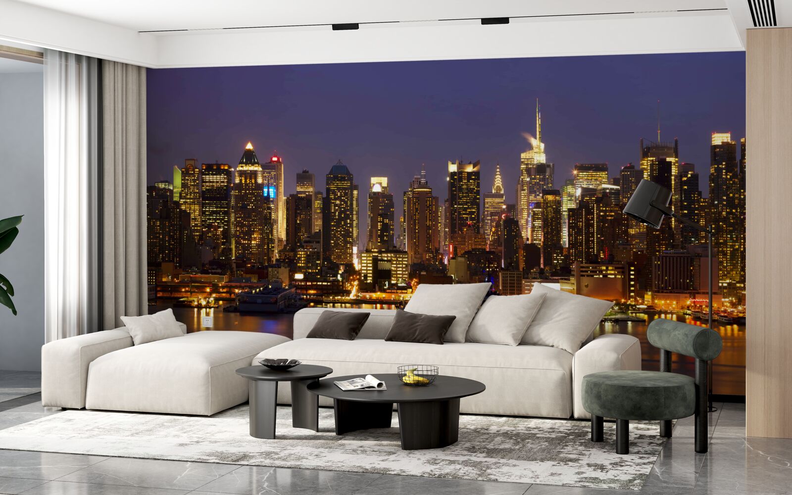 Papier peint ville de nuit à la lumière des gratte-ciel