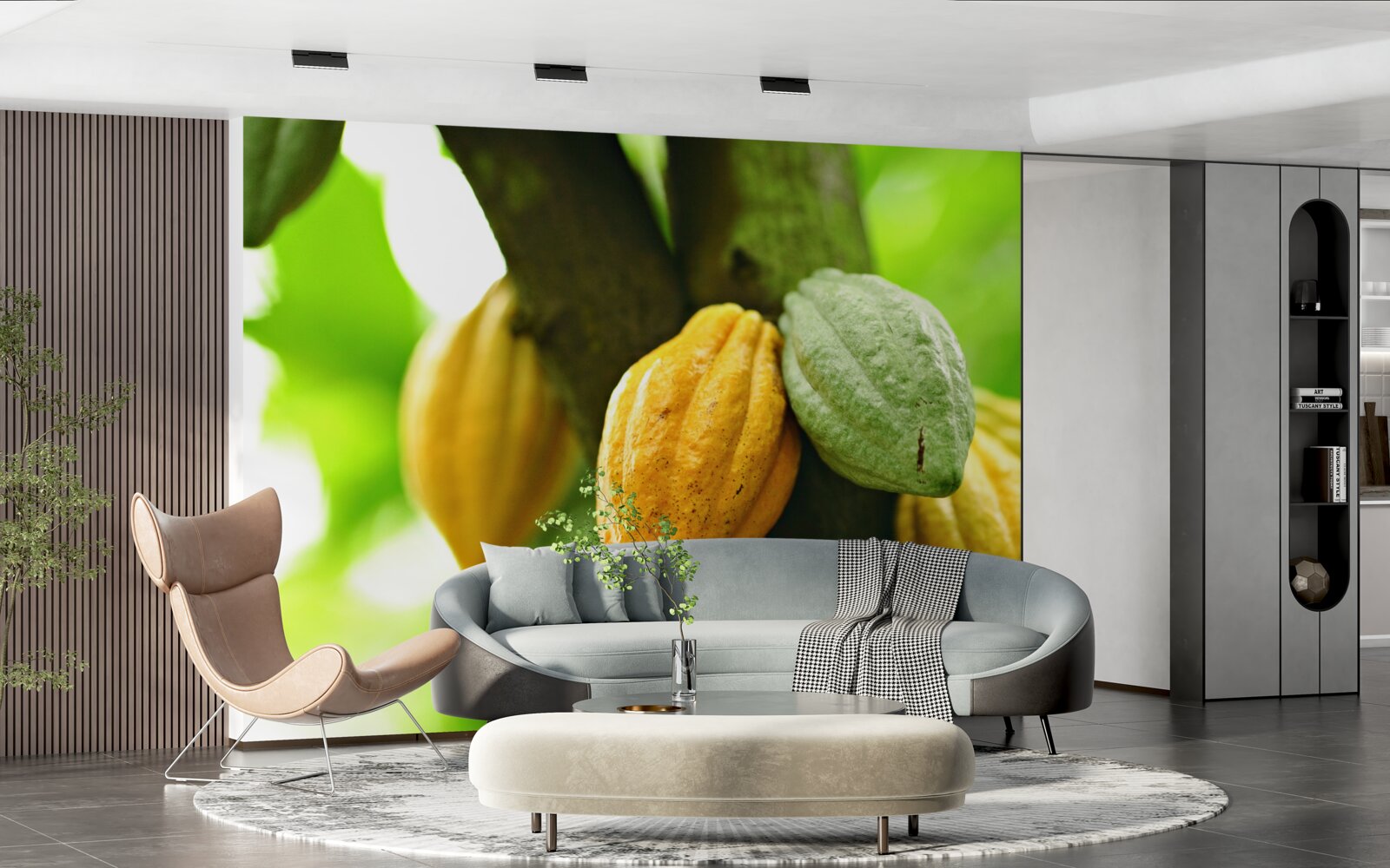 Papier peint fèves de cacao mûres sur l'arbre