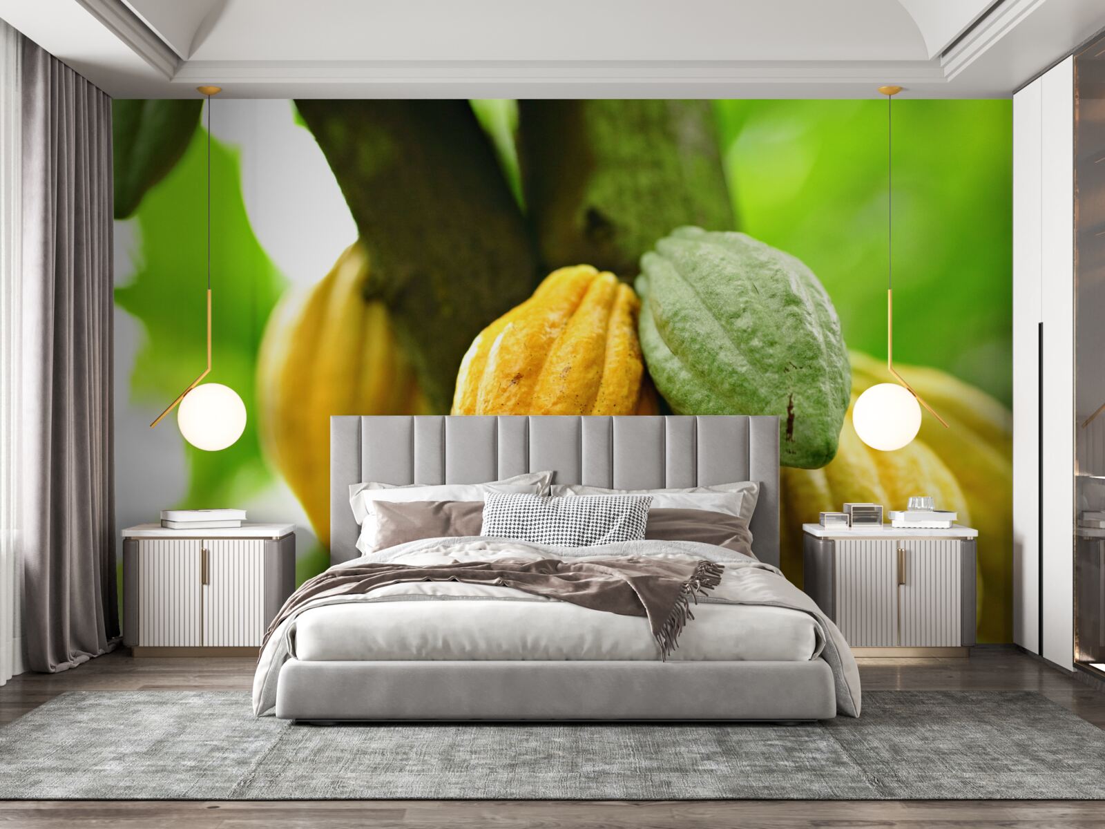 Papier peint fèves de cacao mûres sur l'arbre