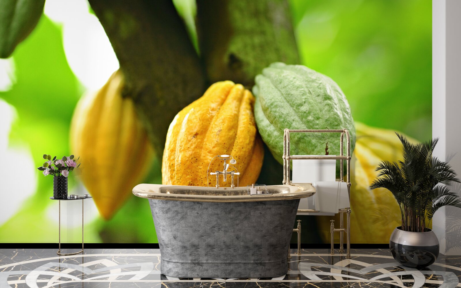 Papier peint fèves de cacao mûres sur l'arbre