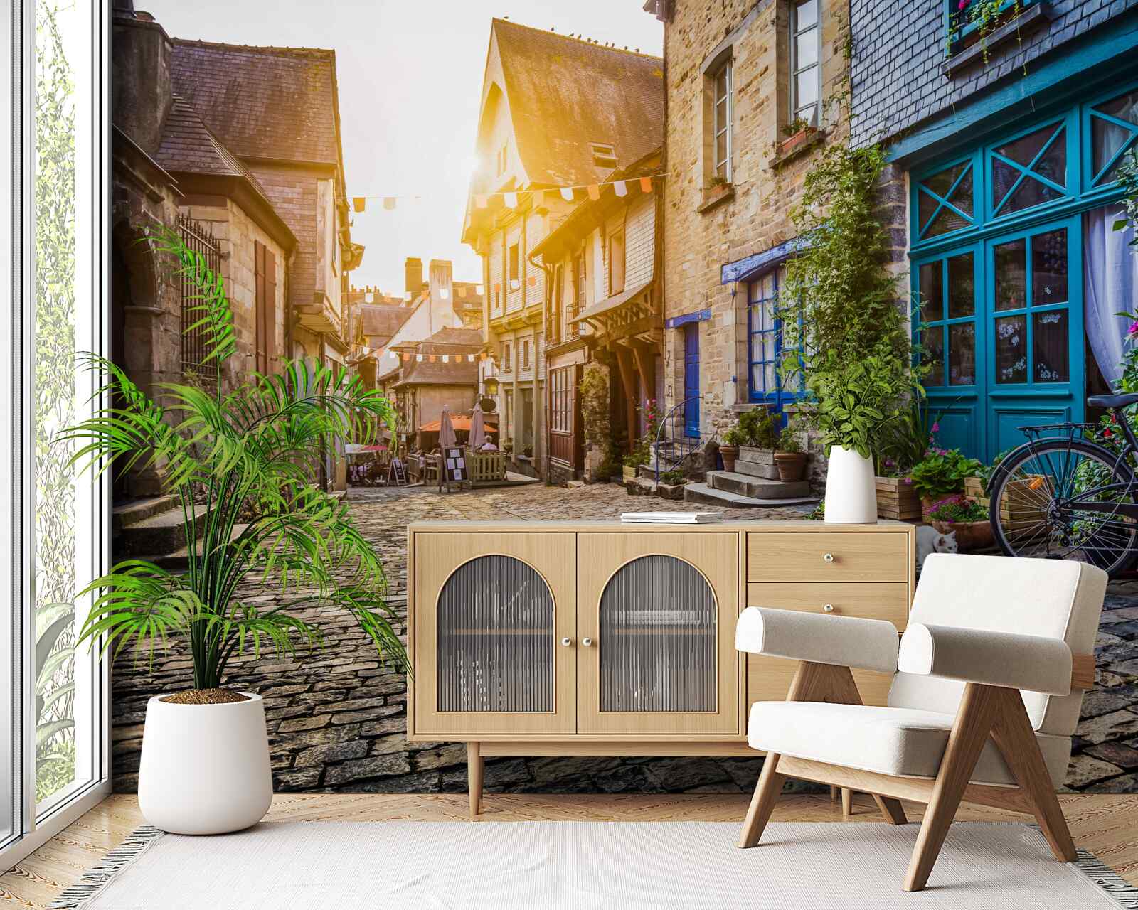 Papier peint matinée lumineuse dans un ancien village