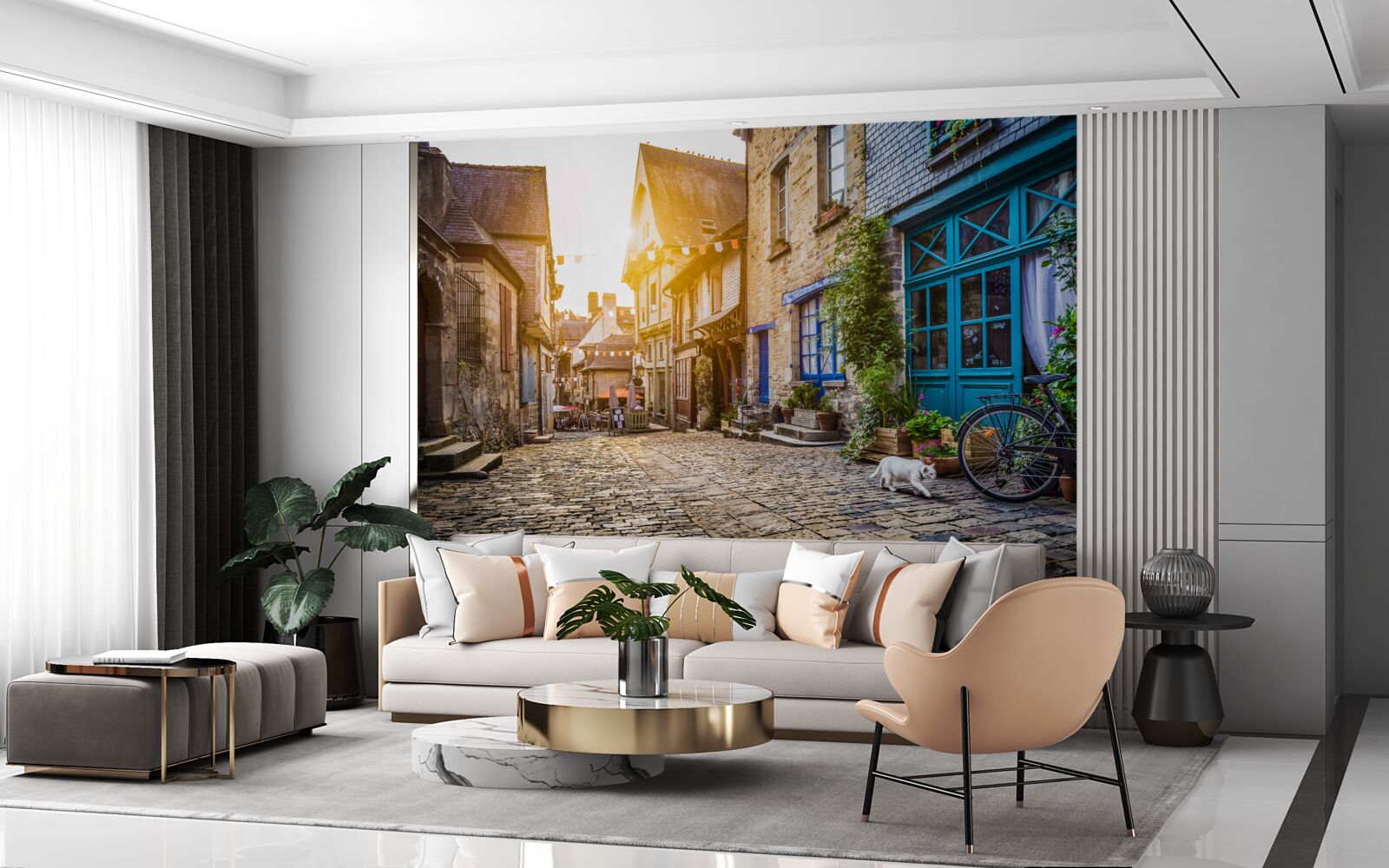 Papier peint matinée lumineuse dans un ancien village