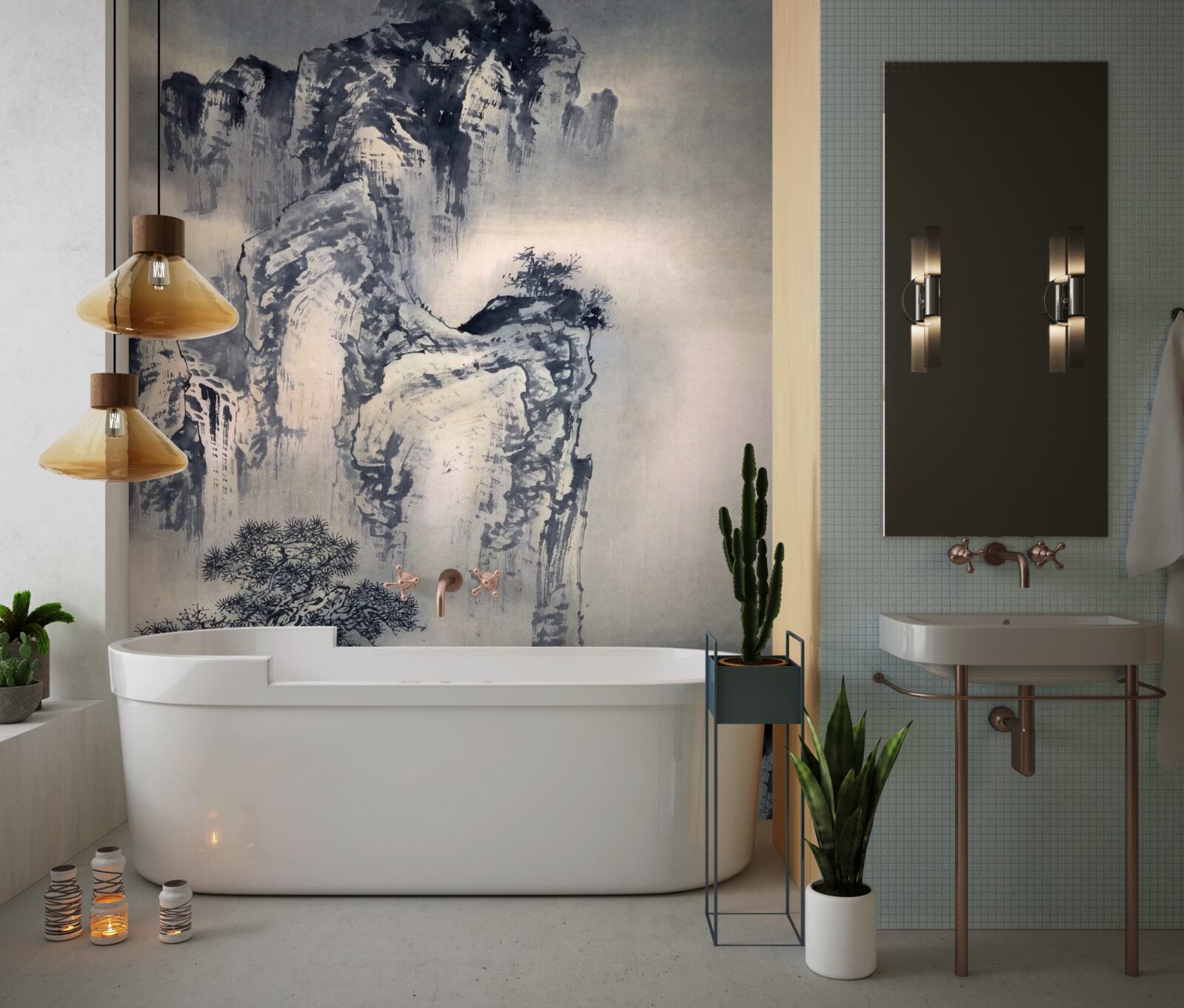 Papier peint les grands arbres et les montagnes sont des abstractions