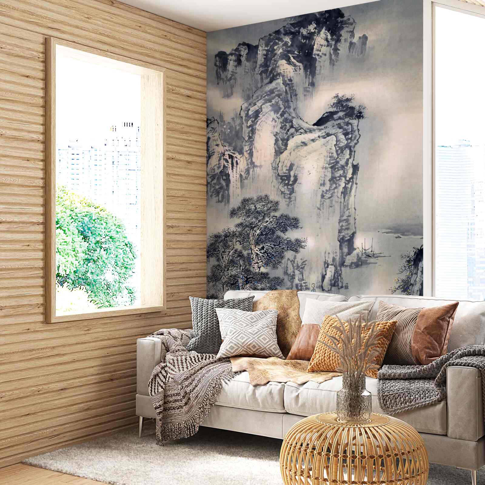 Papier peint les grands arbres et les montagnes sont des abstractions